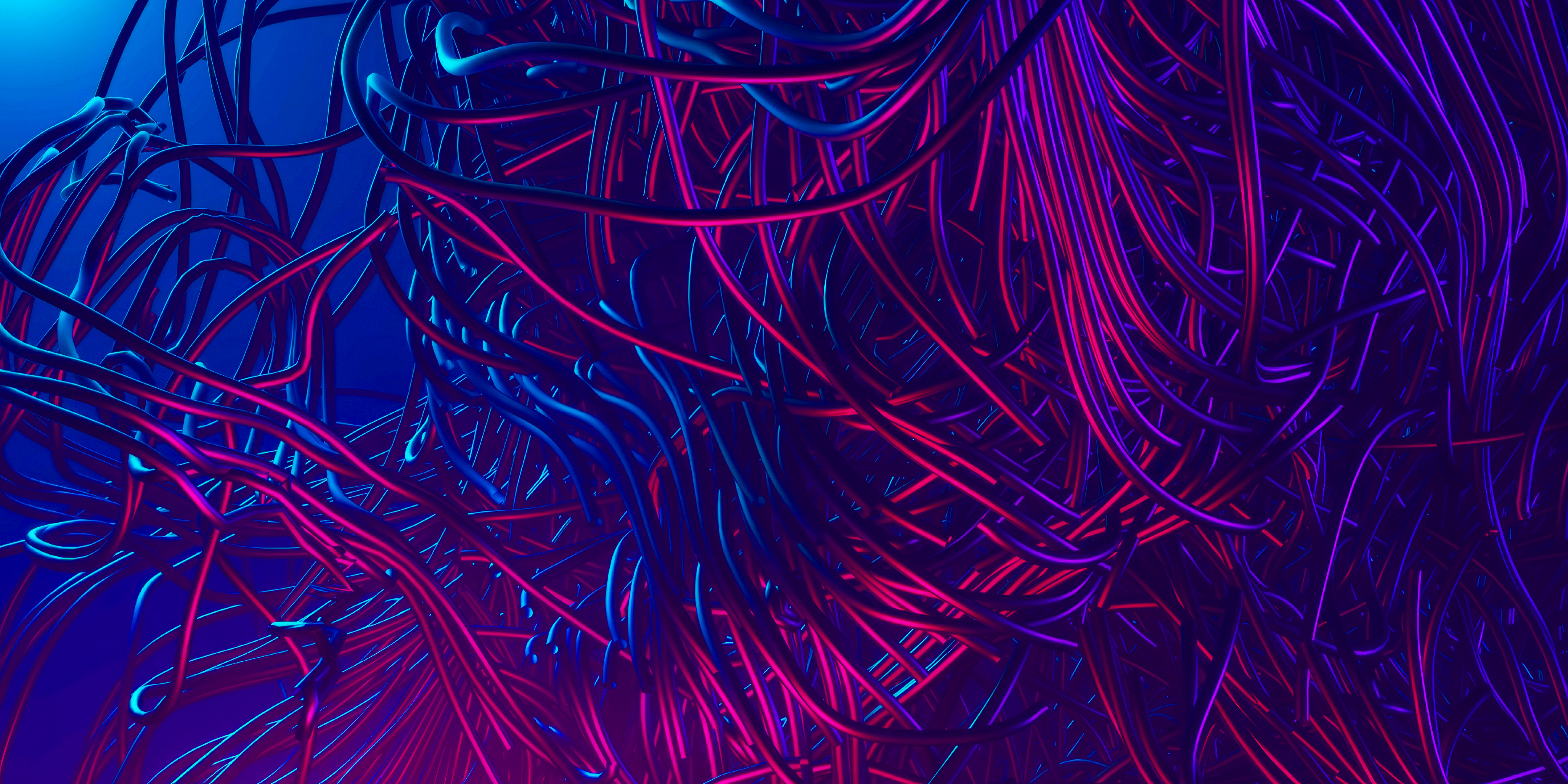 Abstract Cables Blue Pink Neon Bright 4320x2160