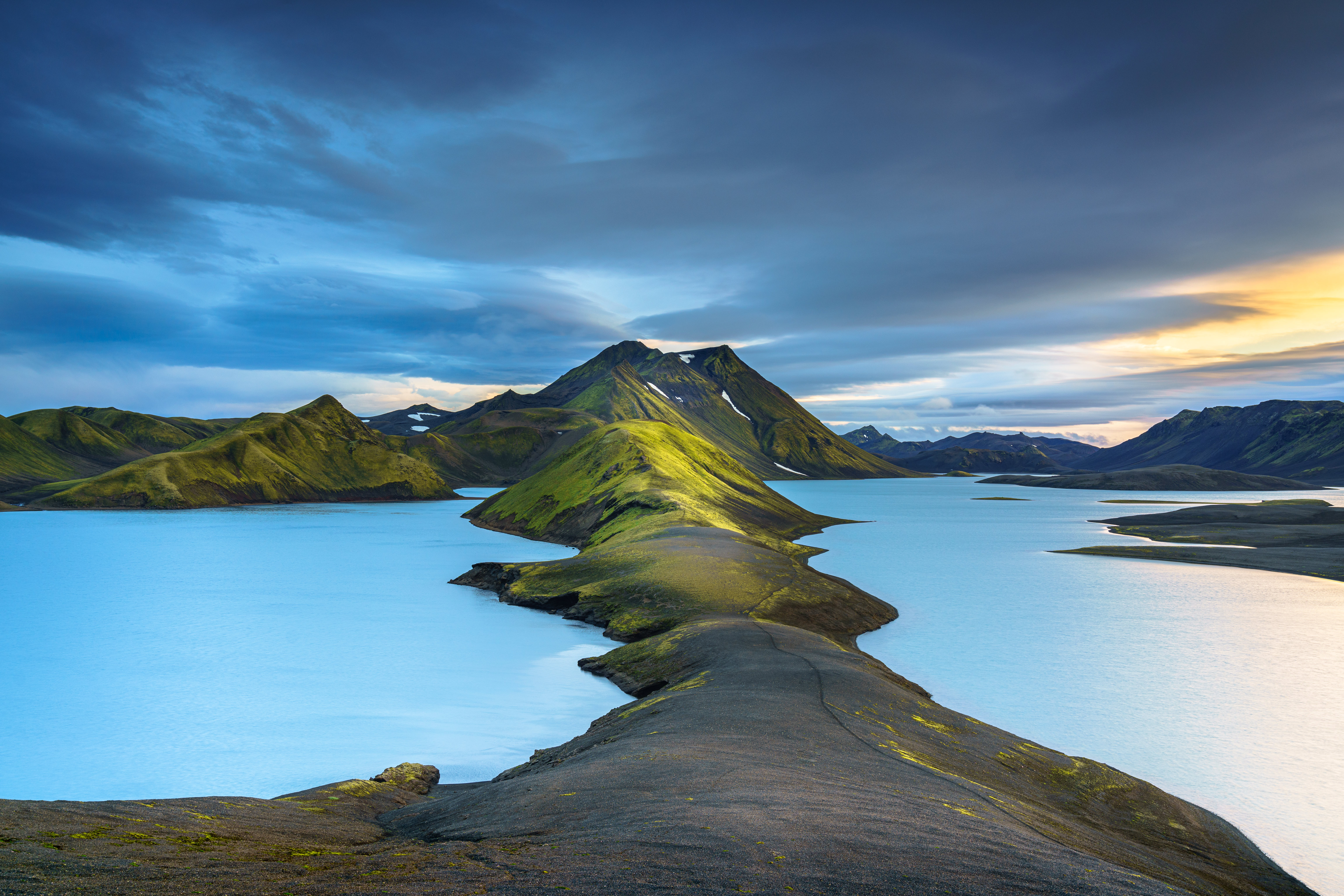 Nature Landscape Mountains Grass Clouds Sky Water Black Sand Iceland Daniel Burton 6144x4098