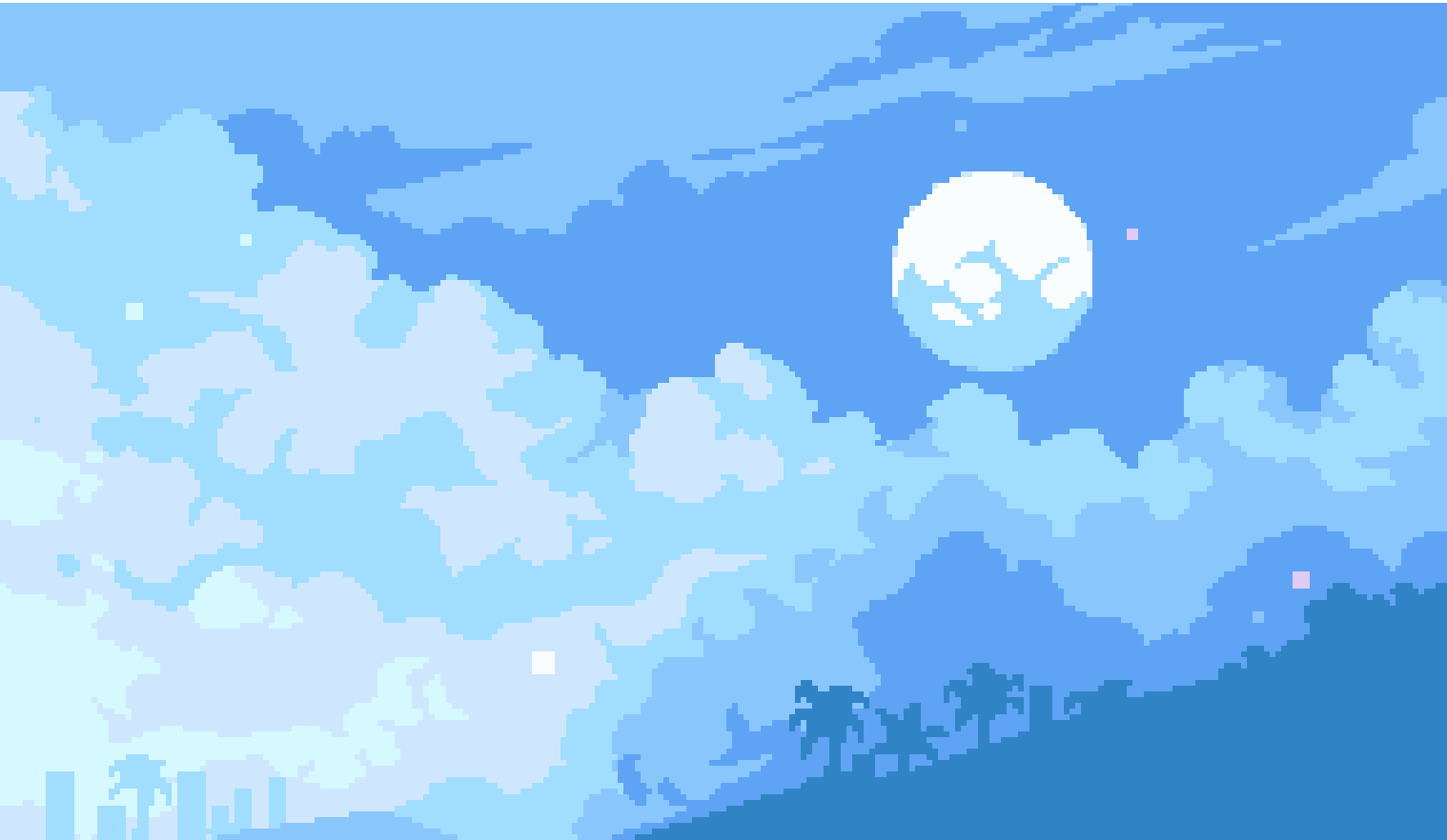 Digital Art Nature Sky Clouds Pixels Pixel Art Pixelated Palm Trees Moon 1518x882