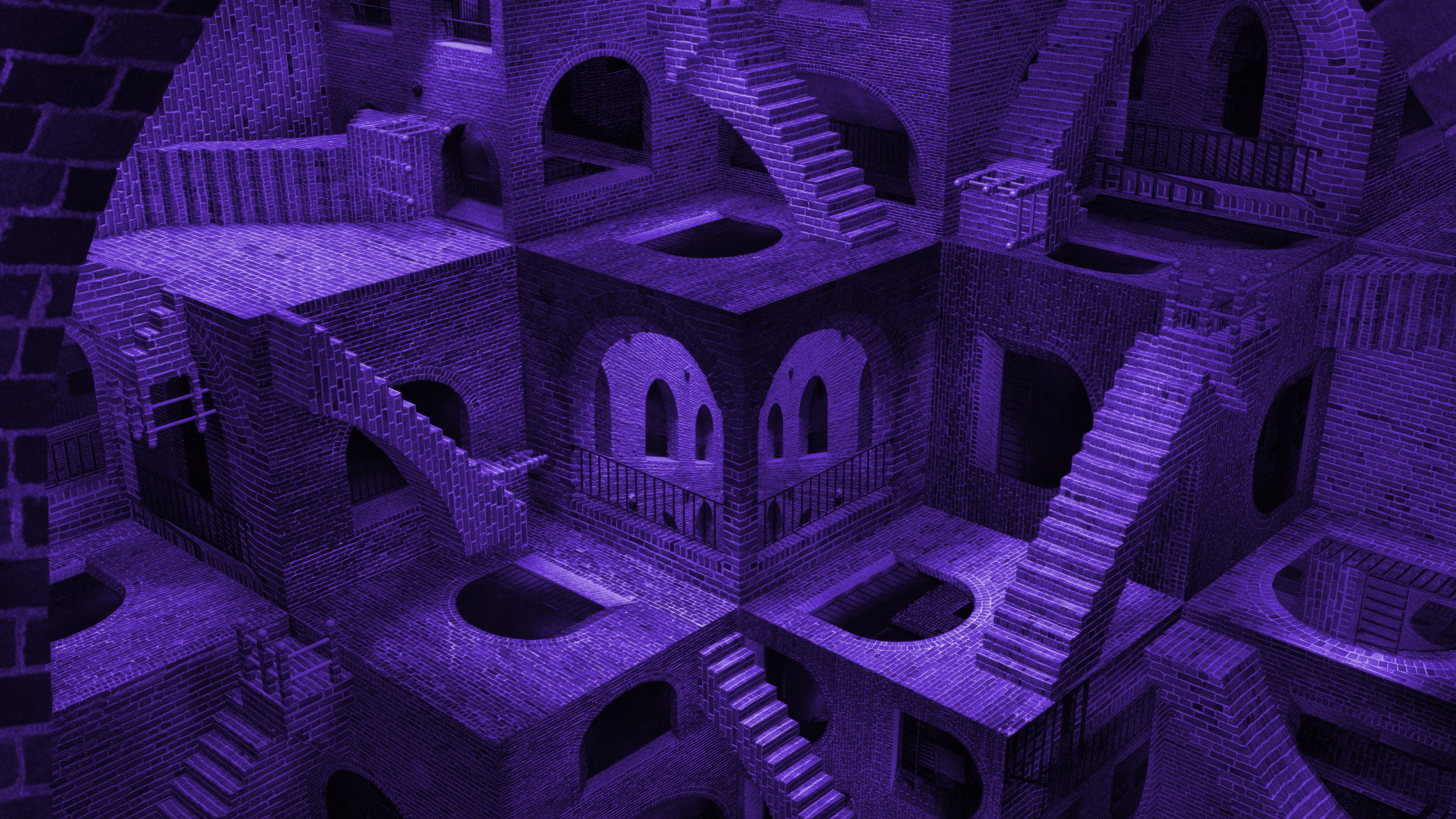 Architecture Optical Illusion Surreal Purple Stairs M C Escher 5120x2880