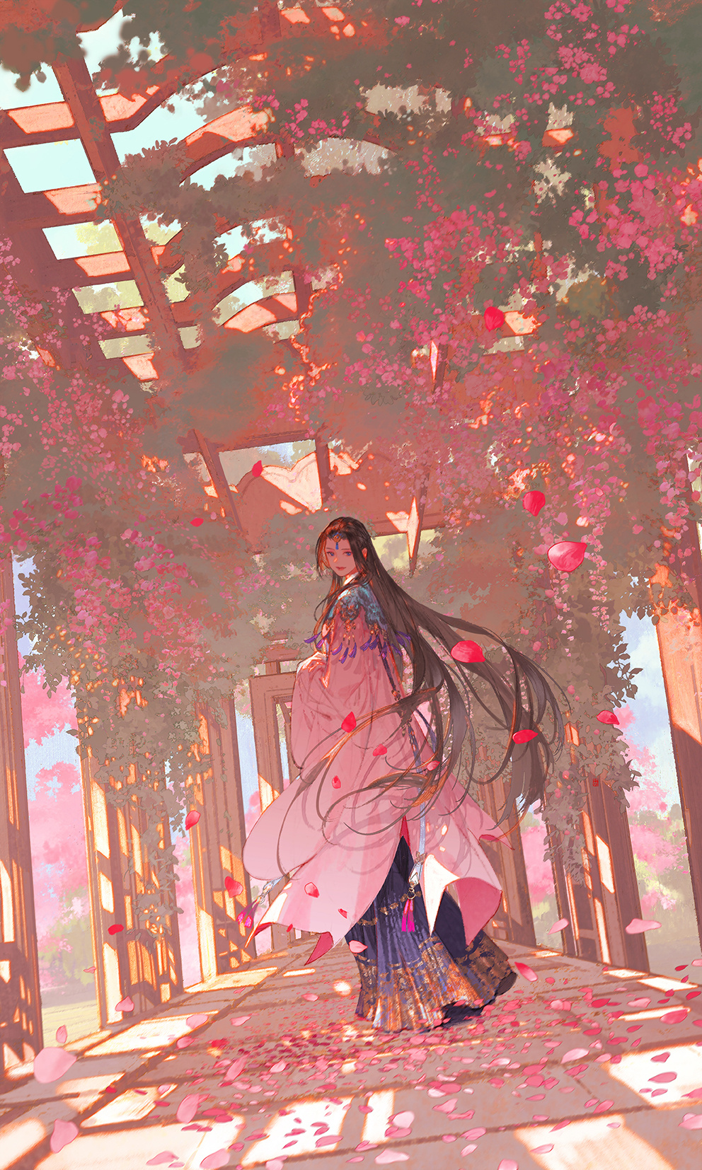 Ibuki Satsuki Pink Flowers Portrait Display Long Hair Looking At Viewer Dress Cherry Blossom Standin 992x1654