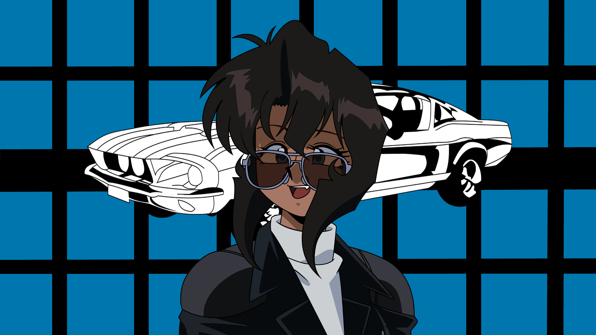 Rally Vincent Gunsmith Cats Simple Background Brunette Leather Jacket Sunglasses Smiling Shelby Cobr 1920x1080