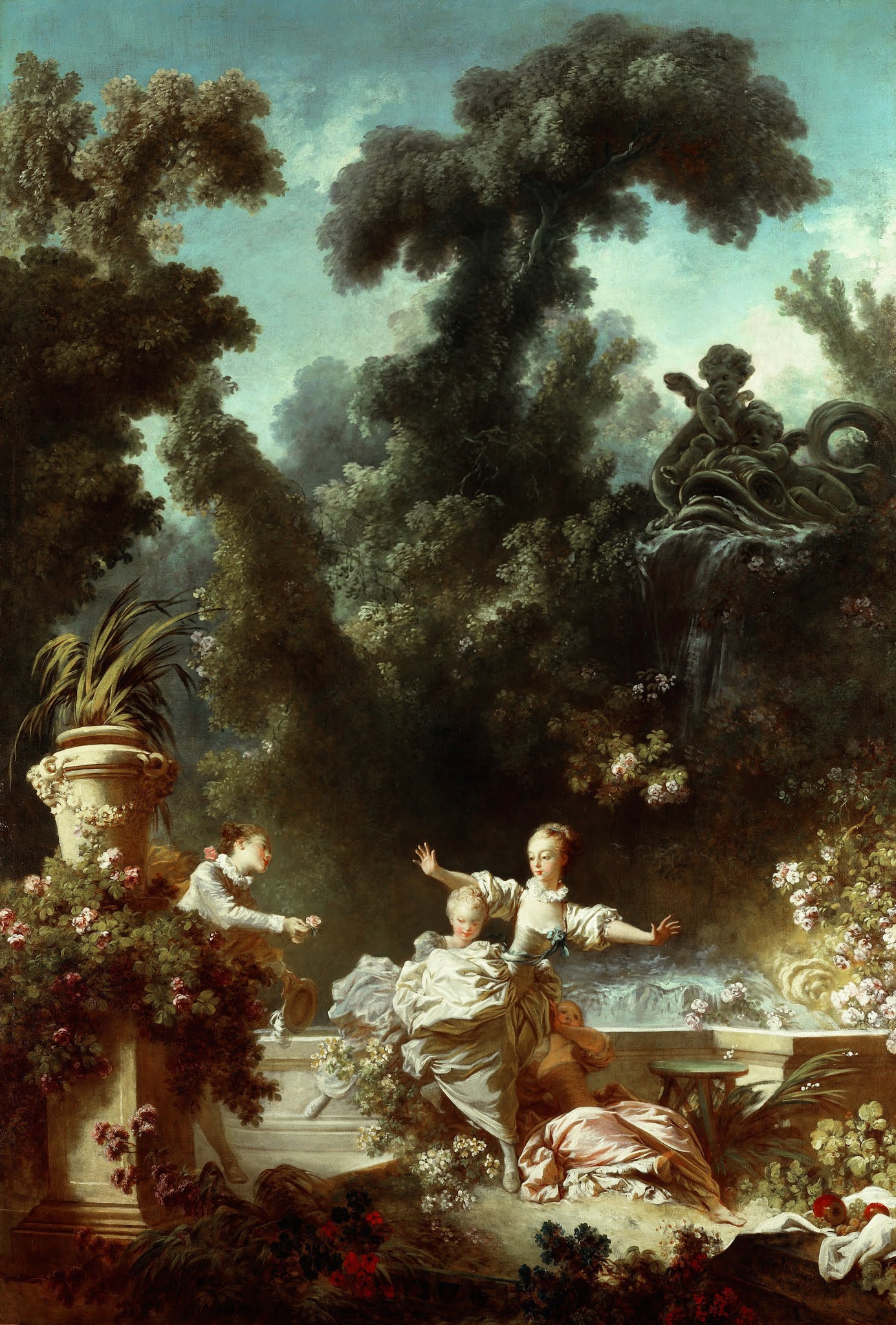 Classic Art Jean Honore Fragonard Painting Trees Flowers Park Statue 1385x2048