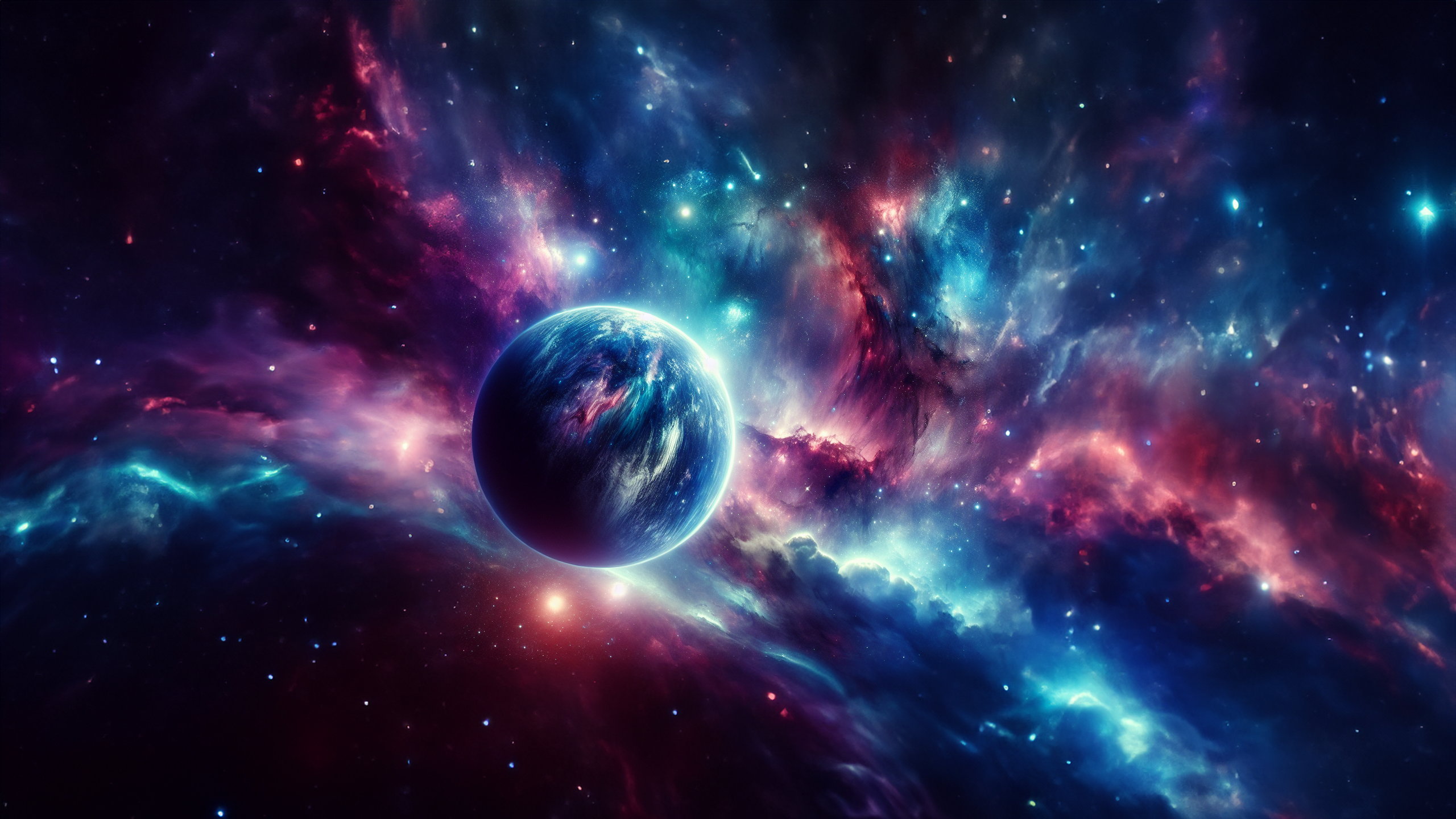 Space Stars Nebula Universe Planet Dust Red Blue Ai Art 2560x1440
