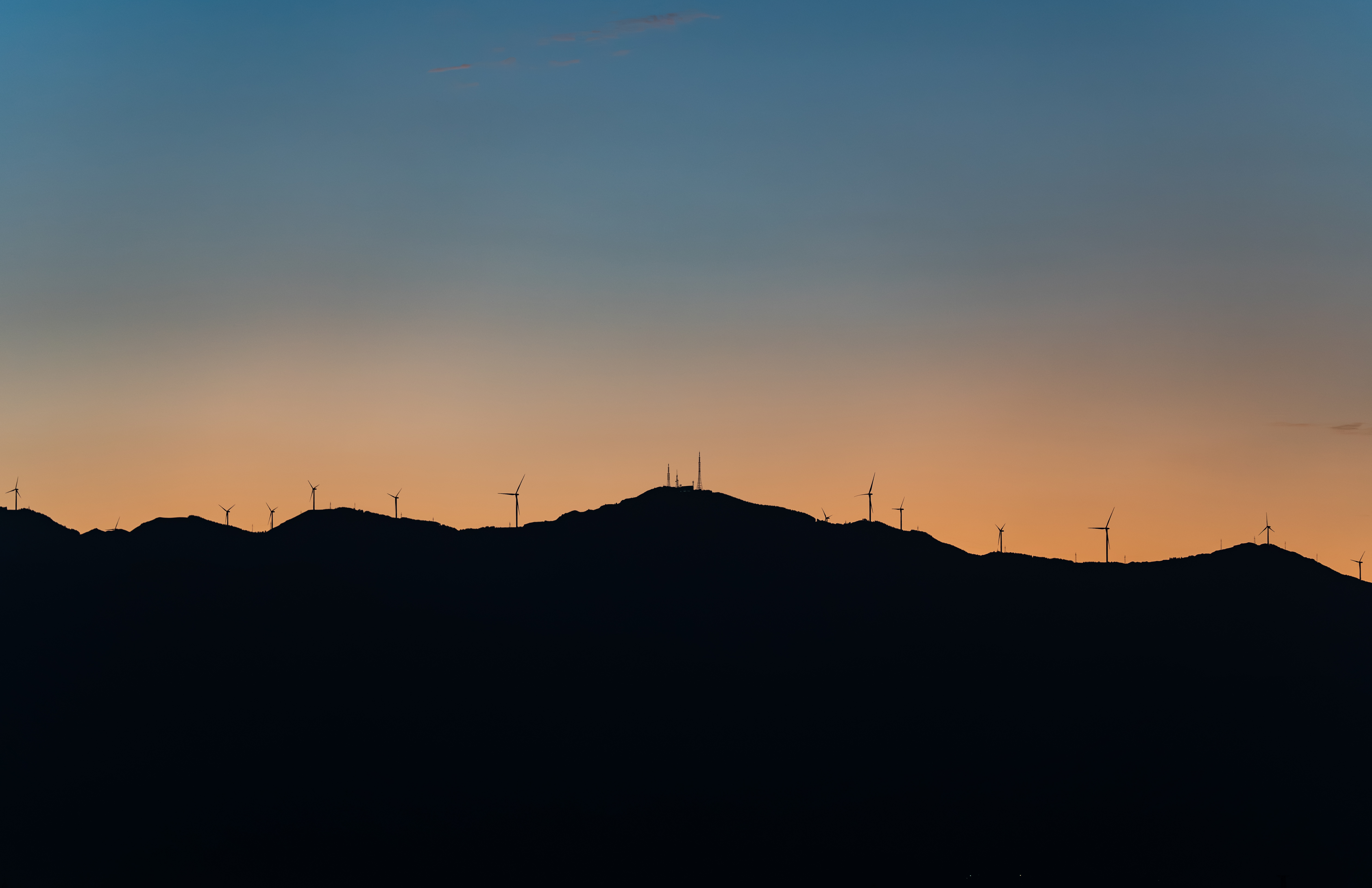 Mountains Wind Turbine Silhouette Sunset Low Light 5936x3844