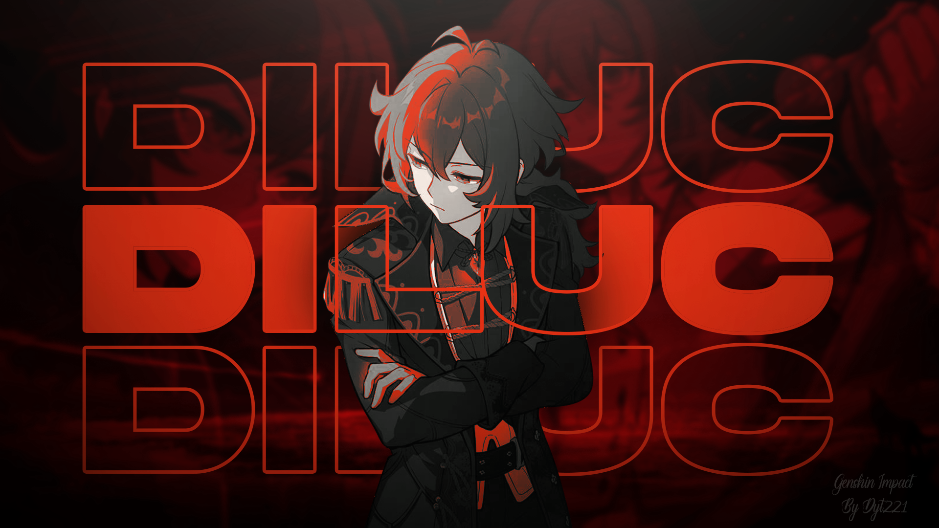 Genshin Impact Diluc Genshin Impact Red Background Anime Boys Gfxanime Anime Games Fan Art 1920x1080