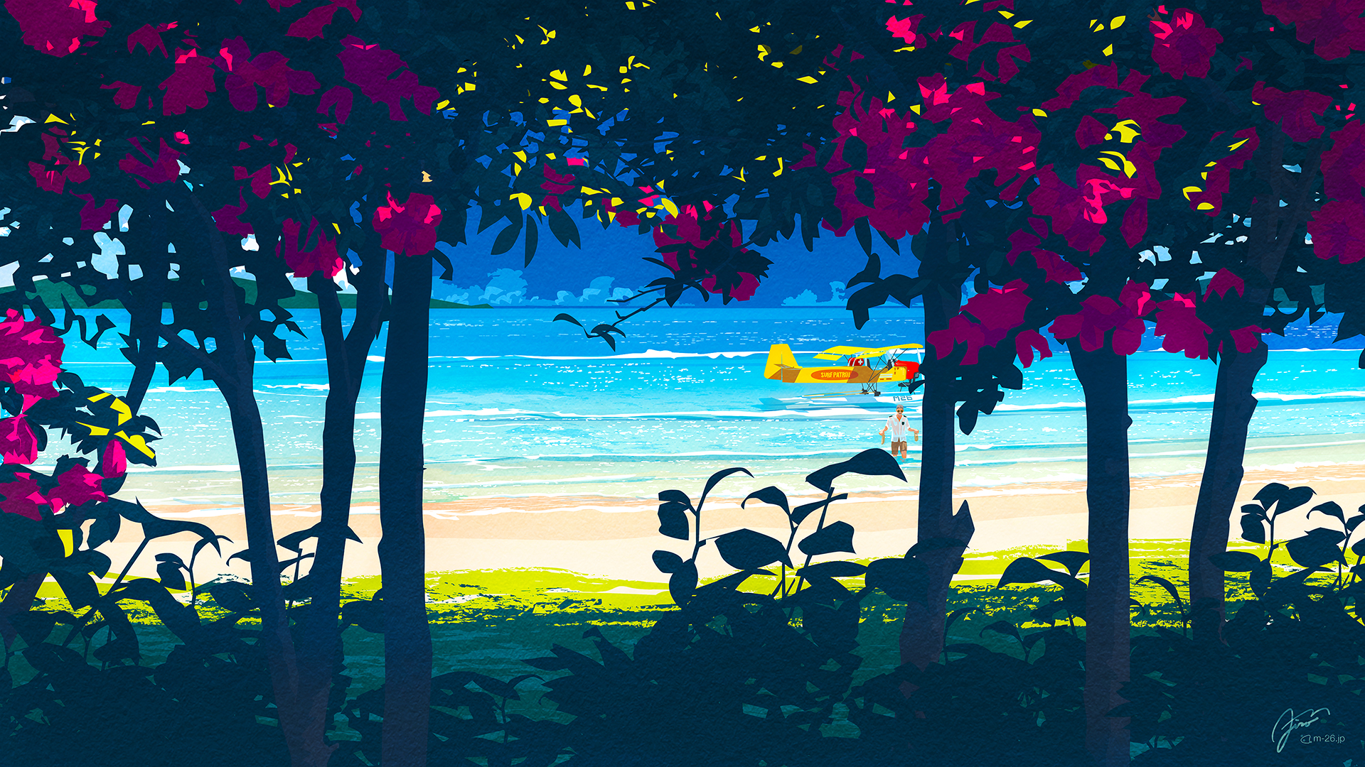 M26 Digital Art Artwork Illustration Digital Painting Landscape Nature Forest Trees Sea Water Beach  1920x1080