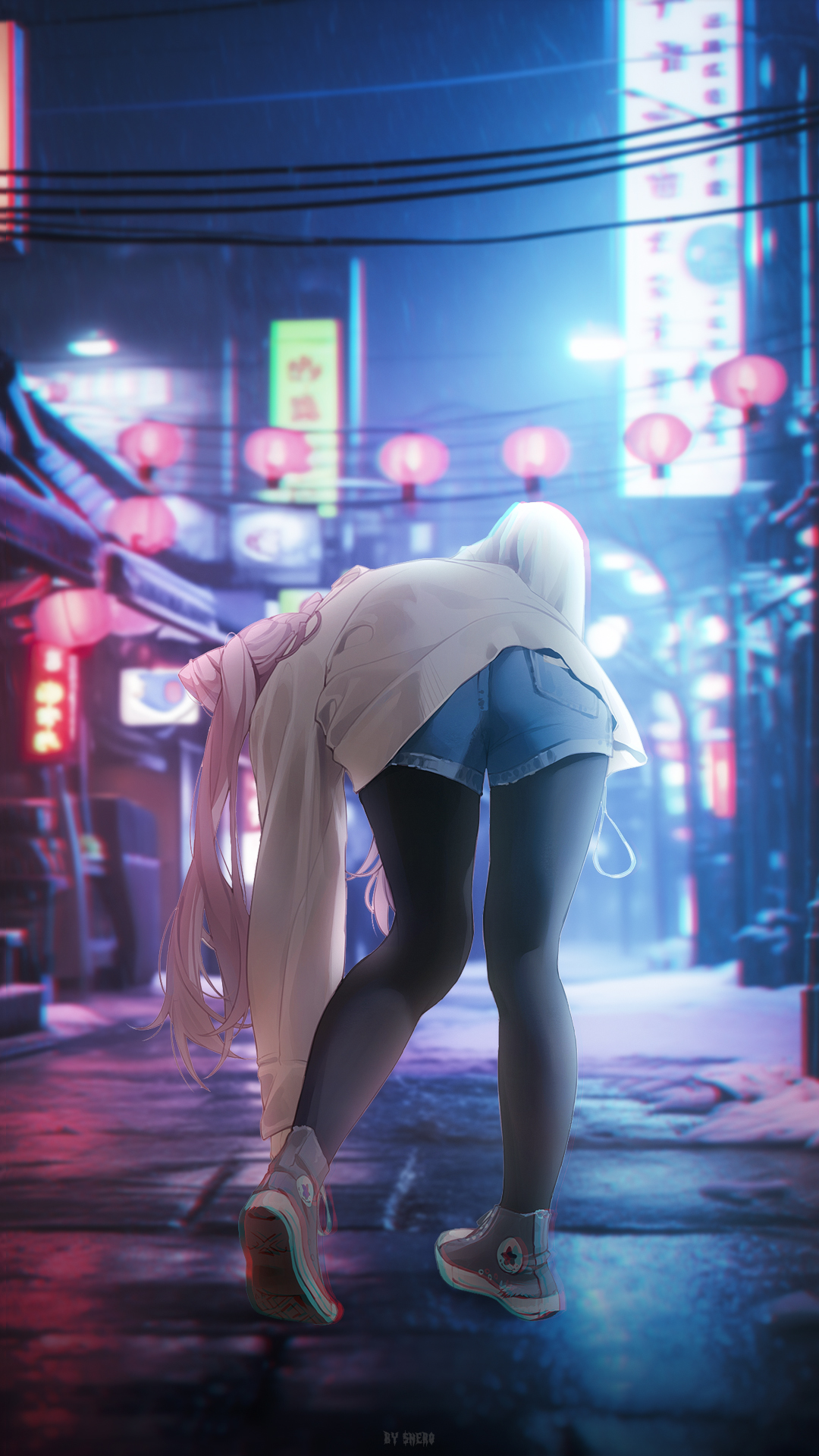 Anime Anime Girls Sousou No Frieren Frieren Japan Street Night Blue Red 1080x1920