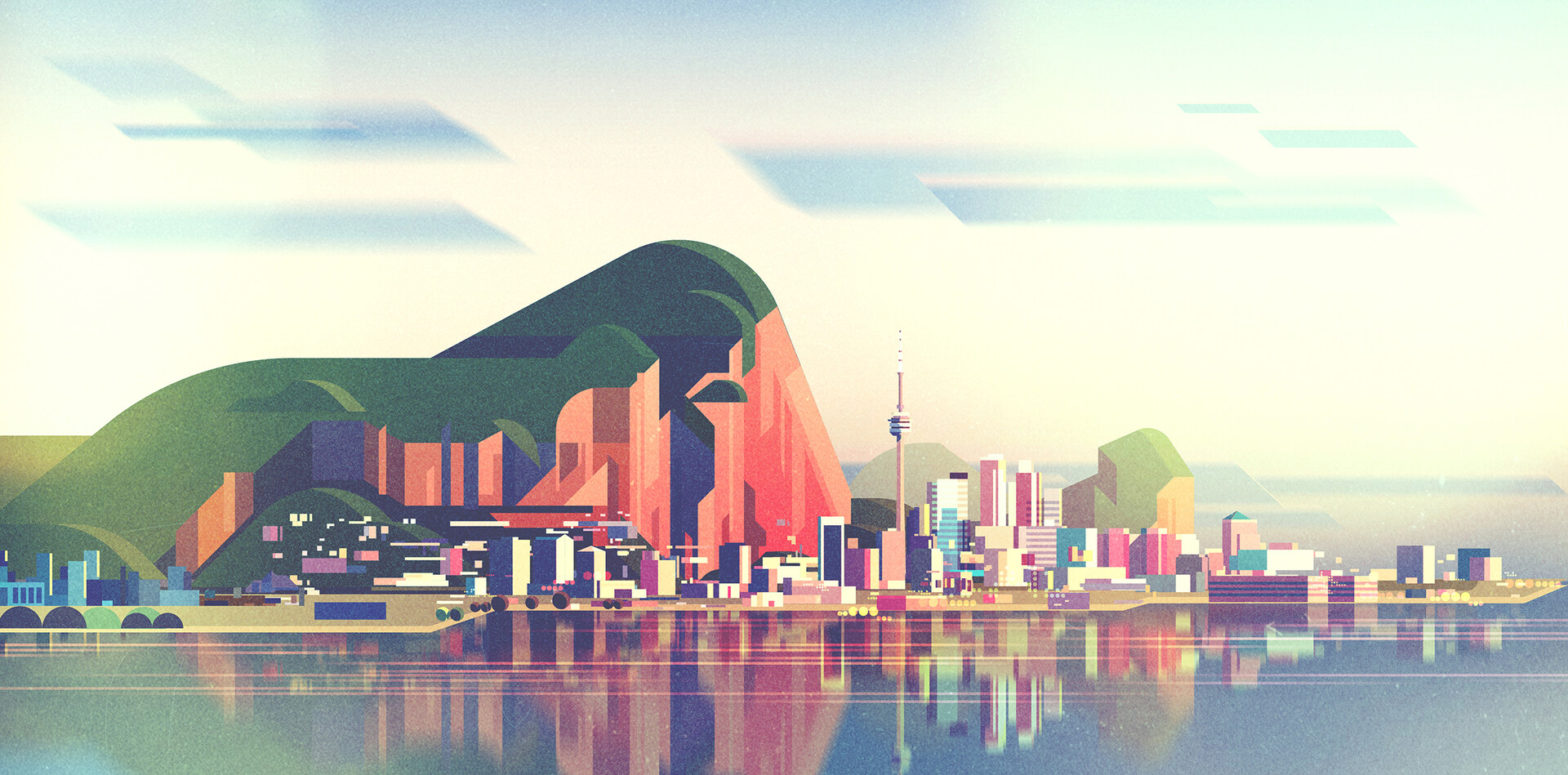 City Building Skyscraper Tower Mountain View Clouds Water Reflection James Gilleard 1920x949