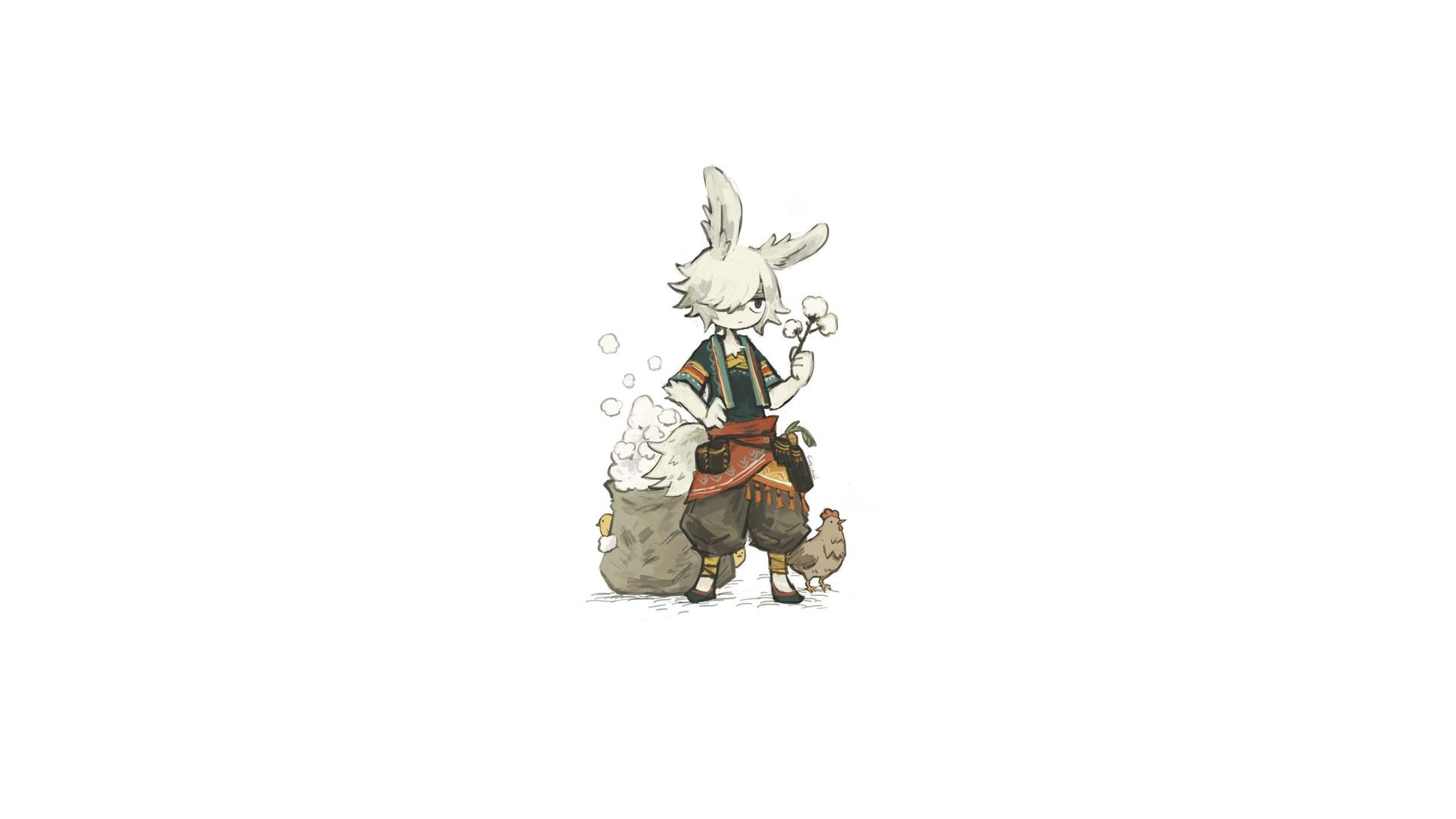 Rabbits Bunny Ears Chickens Cotton Tail White Hair Bag White Background Furry Anthro 1920x1080