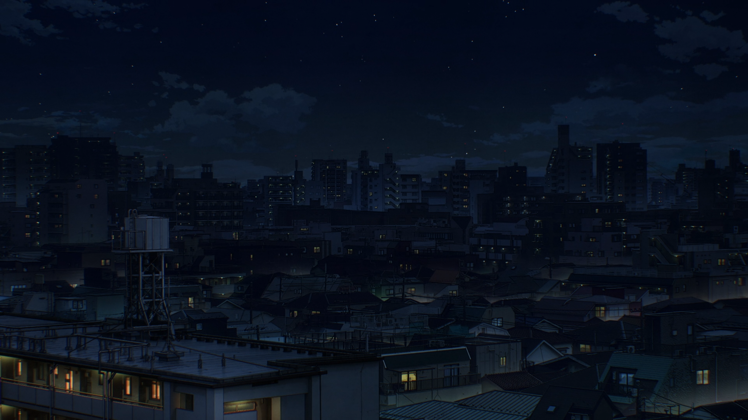 Anime Dead Dead Demons Dededede Destruction City Night Calm Clouds Stars 2560x1440