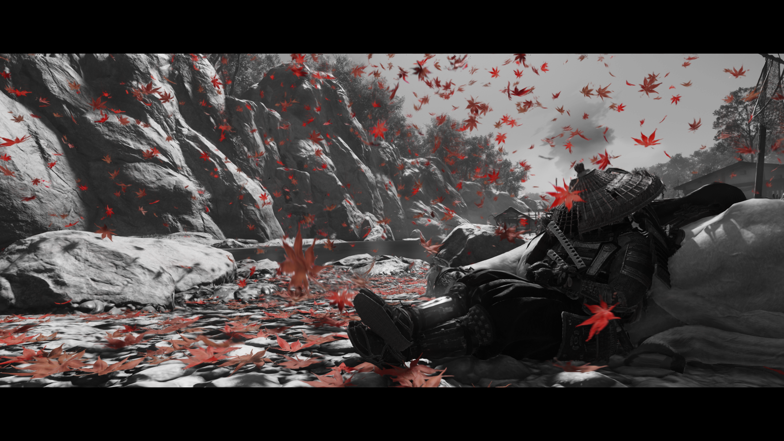 Ghost Of Tsushima Maple Leaves Screen Shot Video Games Video Game Art 2560x1440