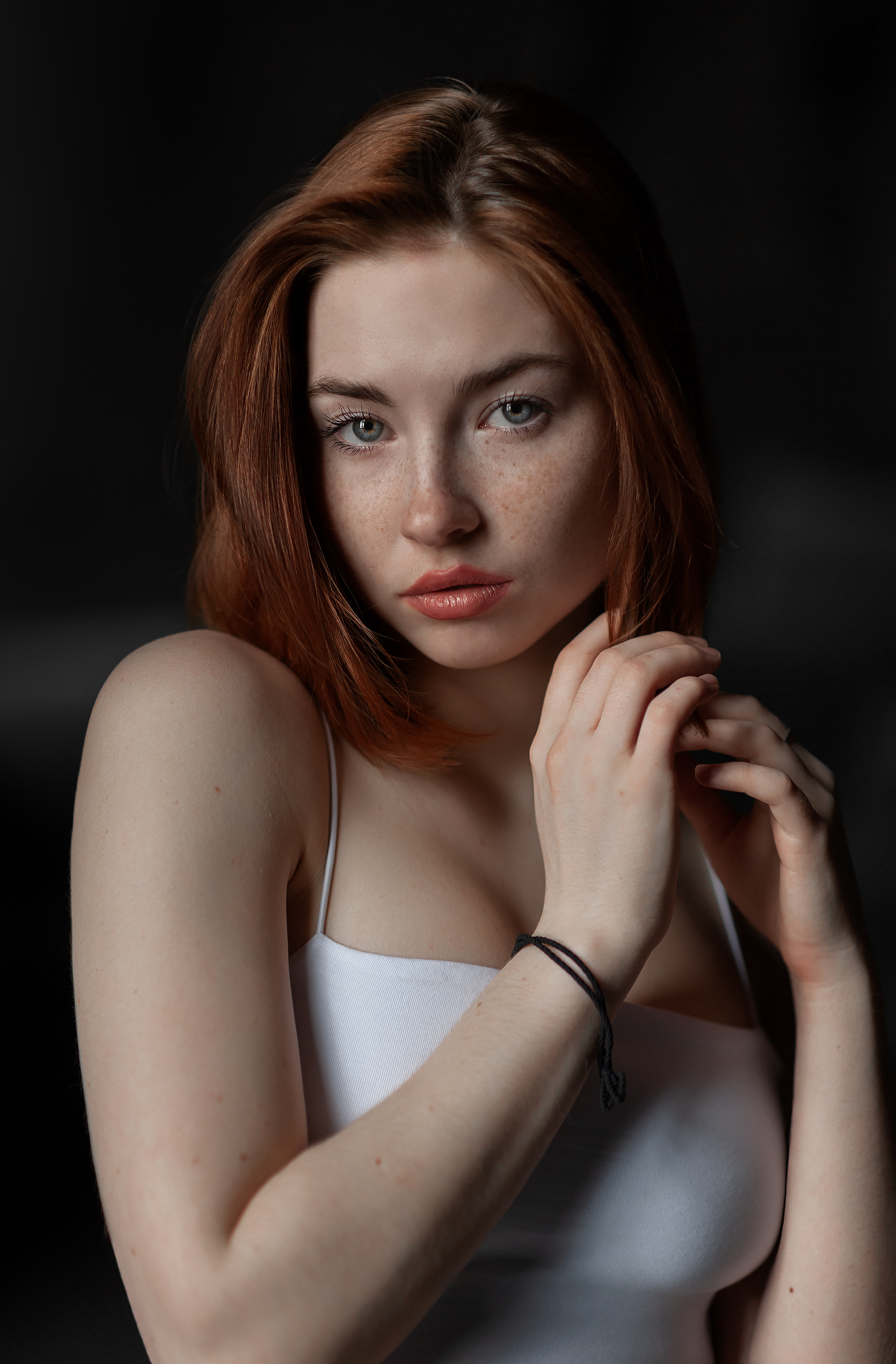 Dmitriy Tsaregorodtsev Women Freckles Redhead Portrait White Clothing 1314x2000