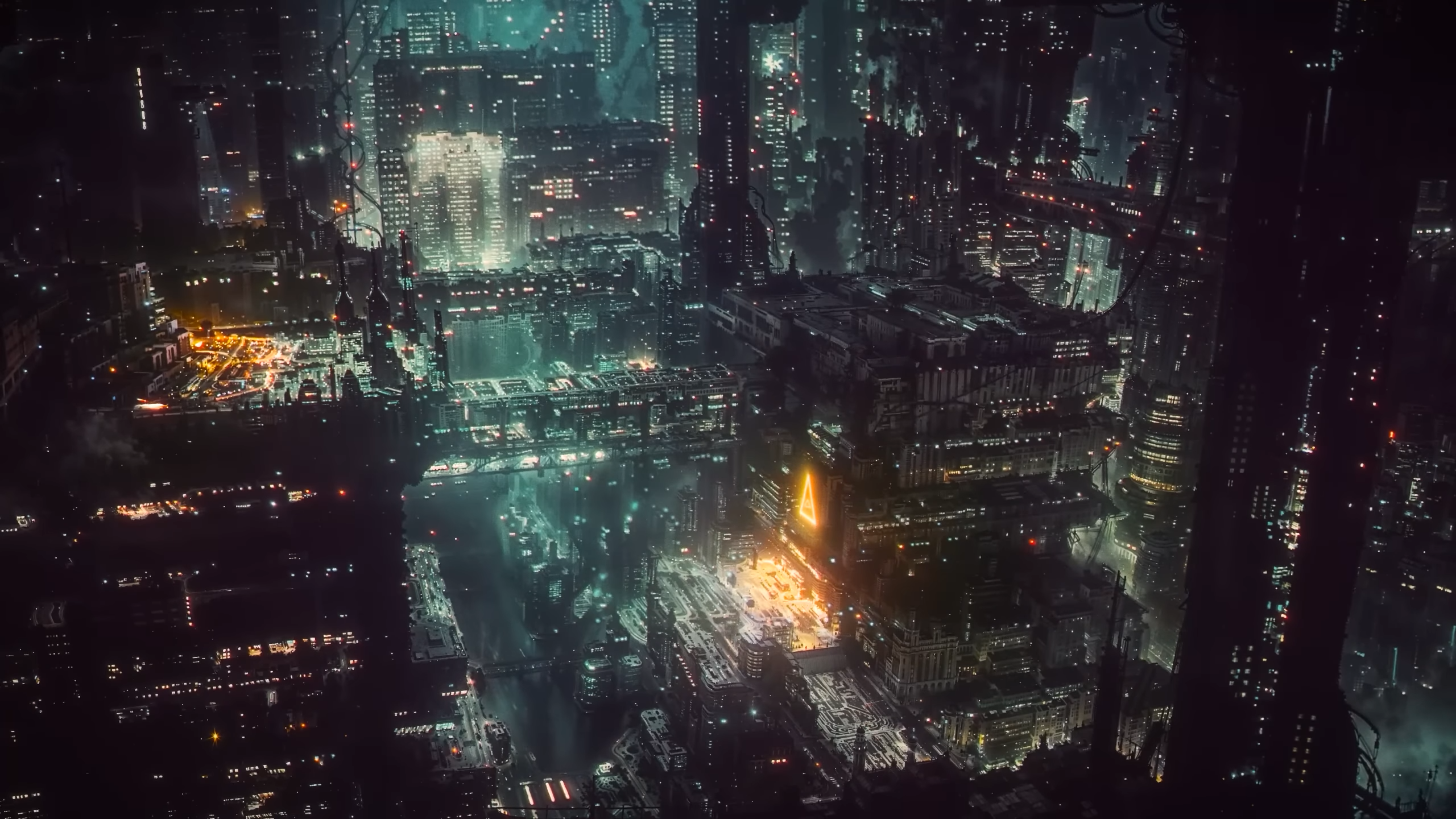 Cyberpunk Futuristic City NightScene Neon Skyscraper Dystopian Architecture Aerial View Science Fict 2560x1440