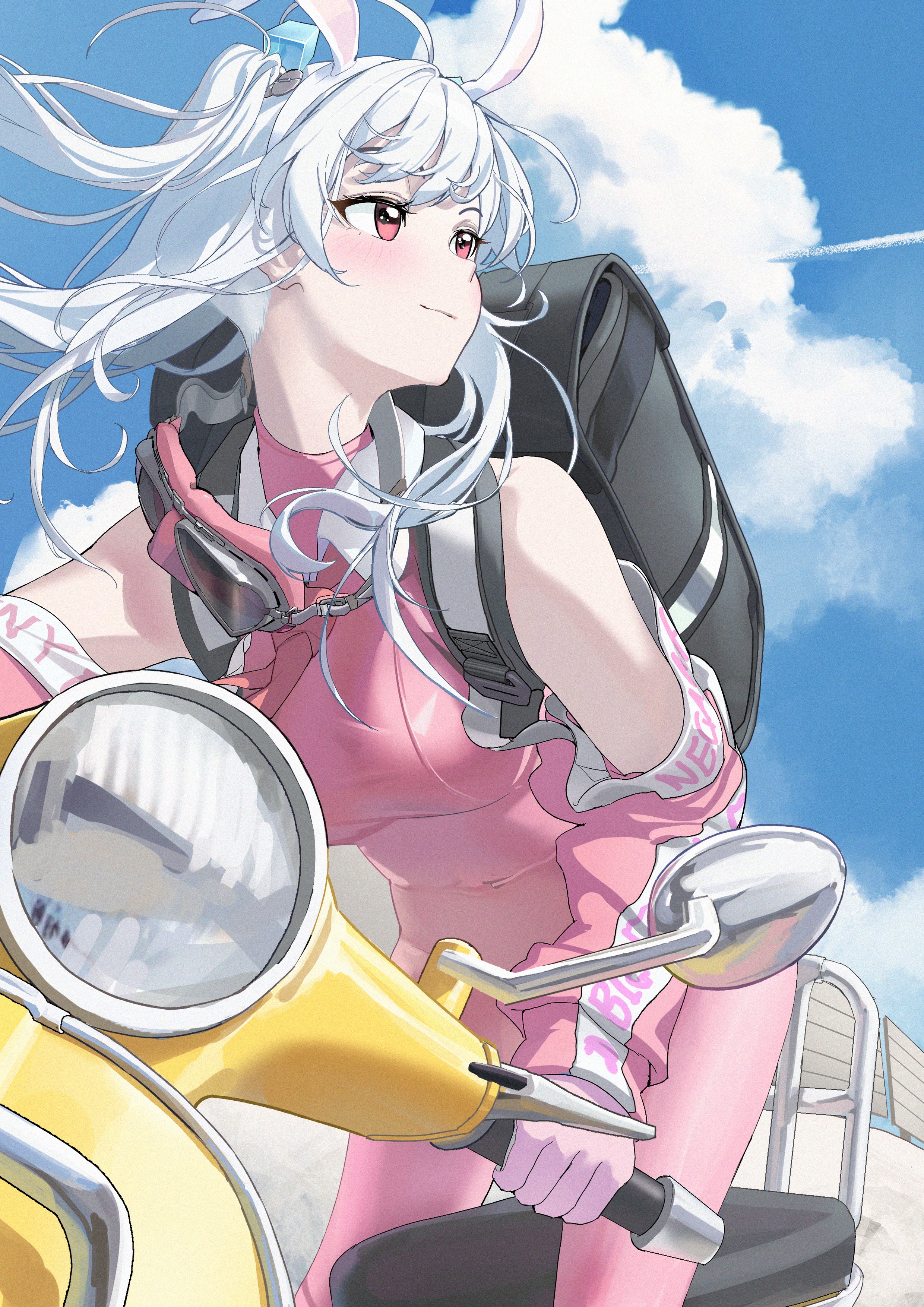 Portrait Display White Hair Super Bunny Dduck Kong Women With Motorcycles Looking Sideways Bodysuit  2480x3508