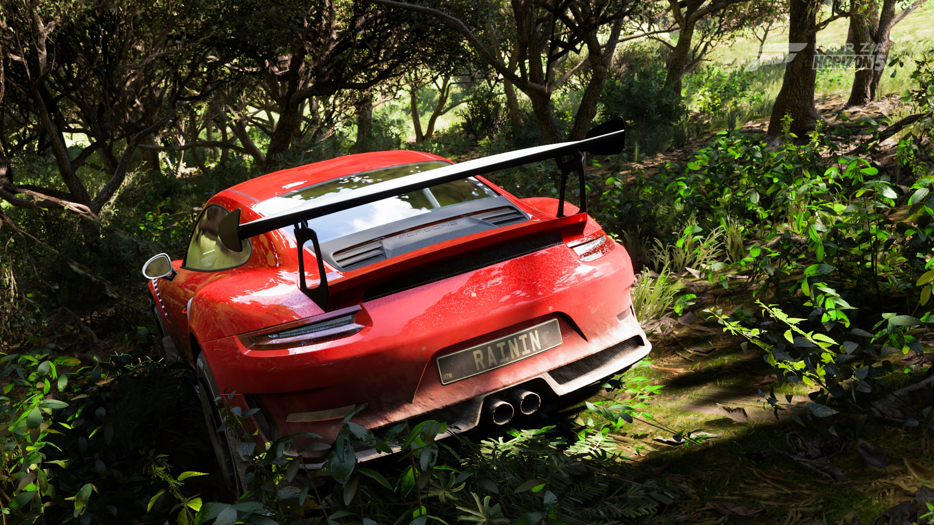 Red Cars Car Porsche 911 GT3 R Red Forest Forza Forza Horizon 5 Offroad Race Cars Modified Nature 1920x1080