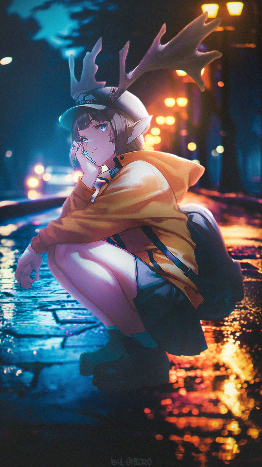 Anime Anime Girls Street Art Street Blue Orange Japan Night 1080x1920