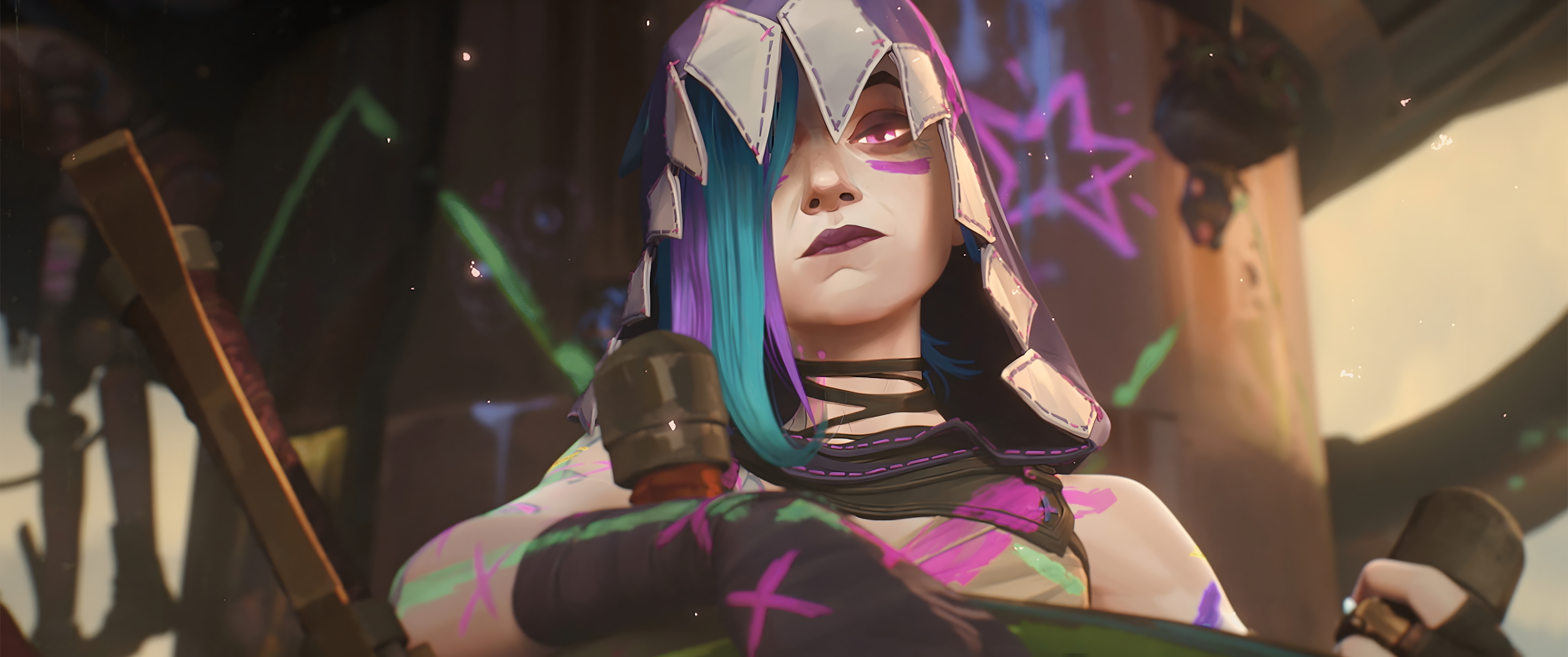 Jinx League Of Legends Arcane Arcane League Of Legends Netflix TV Series Video Games Digital Art Jin 3840x1609