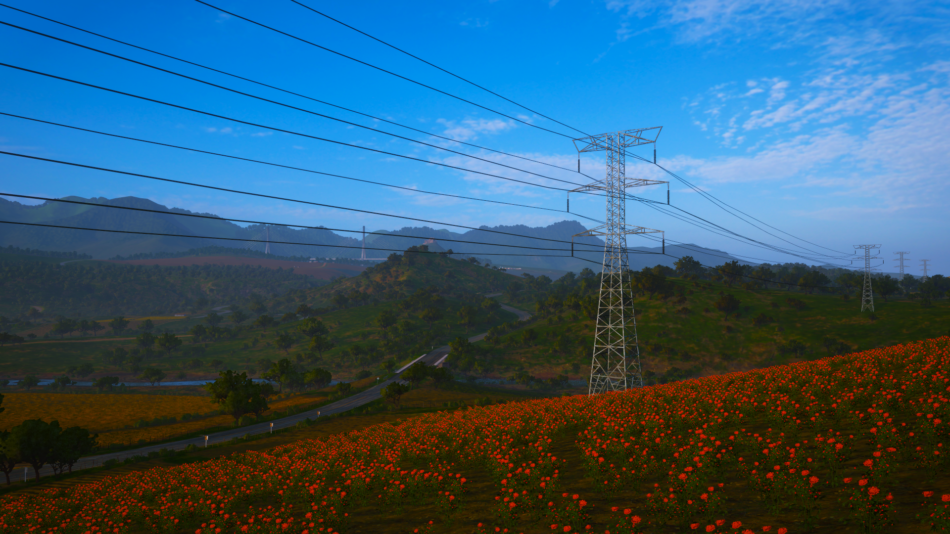 Video Games Forza Forza Horizon 5 Landscape Sky Clouds Hills Trees Utility Pole Flowers Road Blue Gr 1920x1080