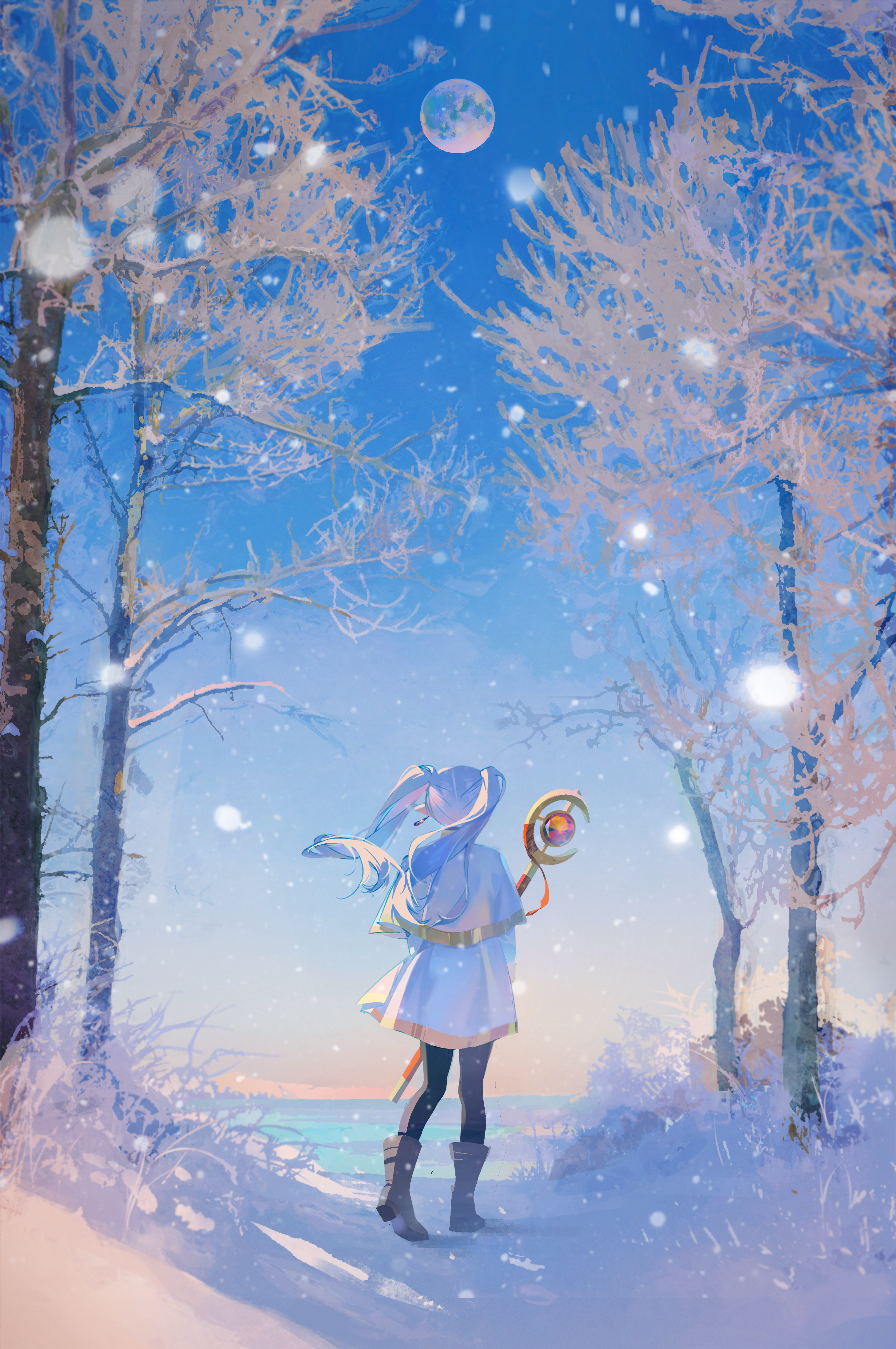 Sousou No Frieren Frieren Portrait Display Anime Girls Rear View Women Outdoors Snow Trees Horizon S 2607x3926
