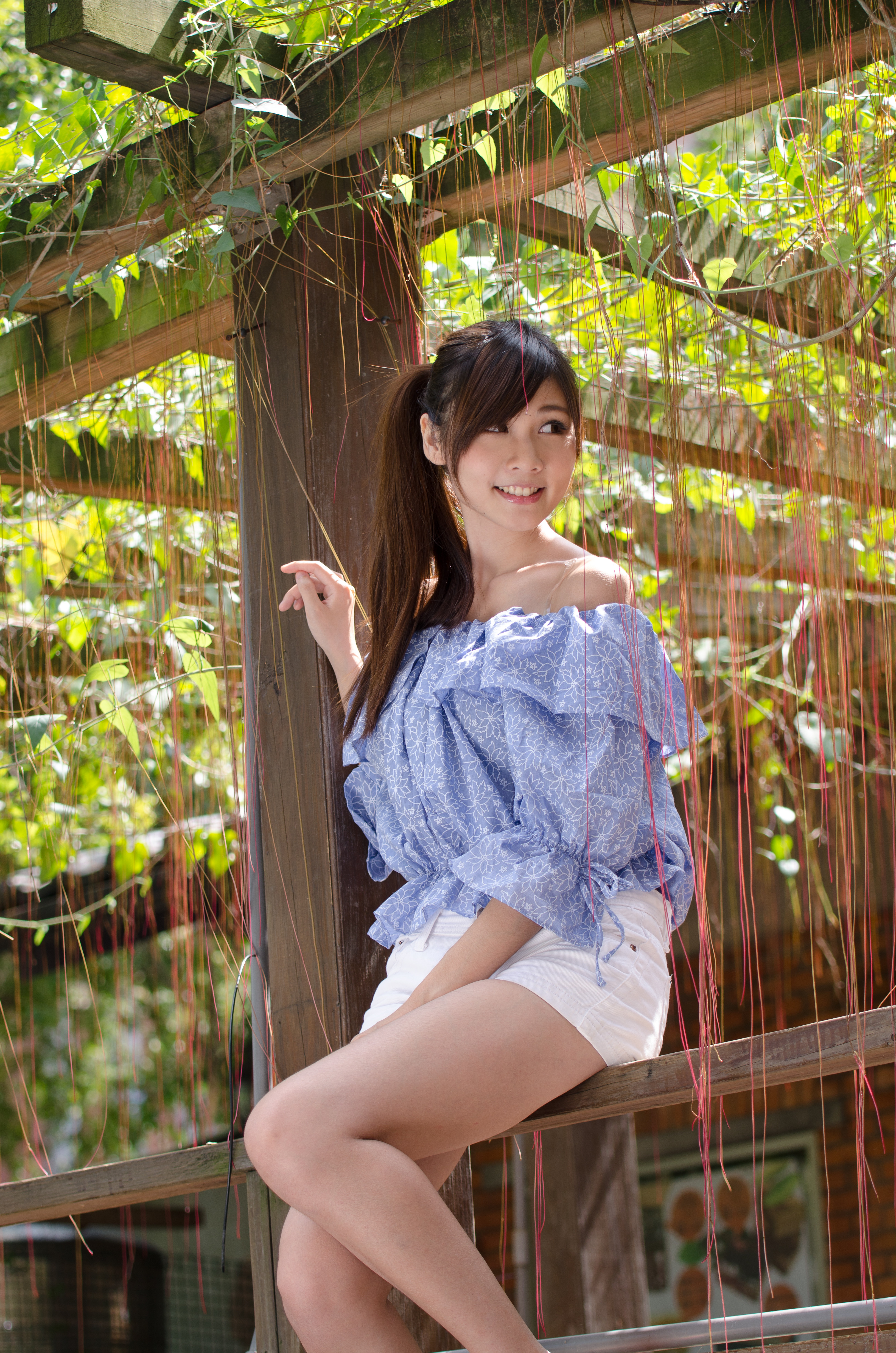 Model Asian Women Brunette Ponytail Smiling Shorts Women Outdoors Portrait Display Robin Huang 3264x4928
