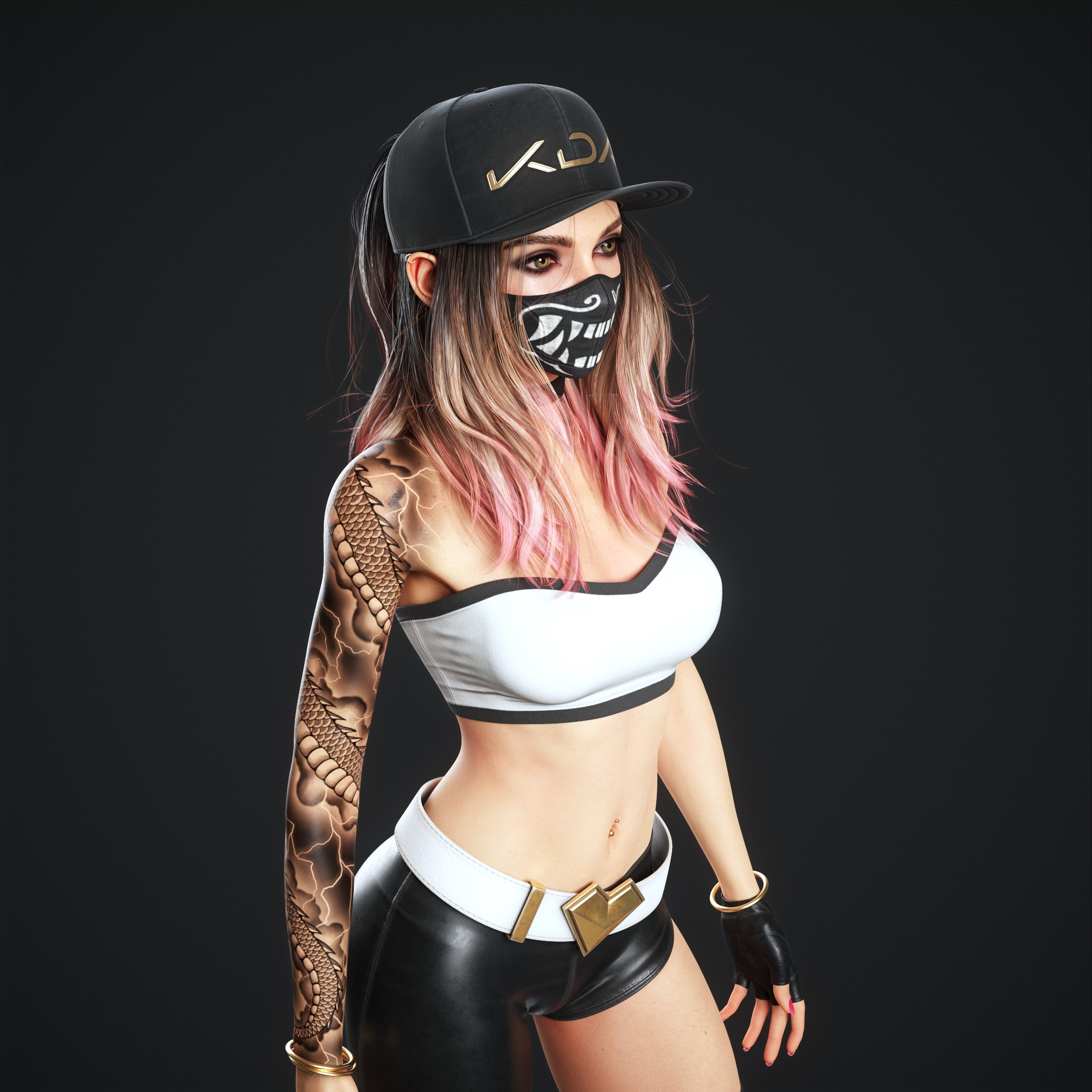 Gabriel M Noe CGi Akali League Of Legends Mask Tattoo Simple Background 2000x2000