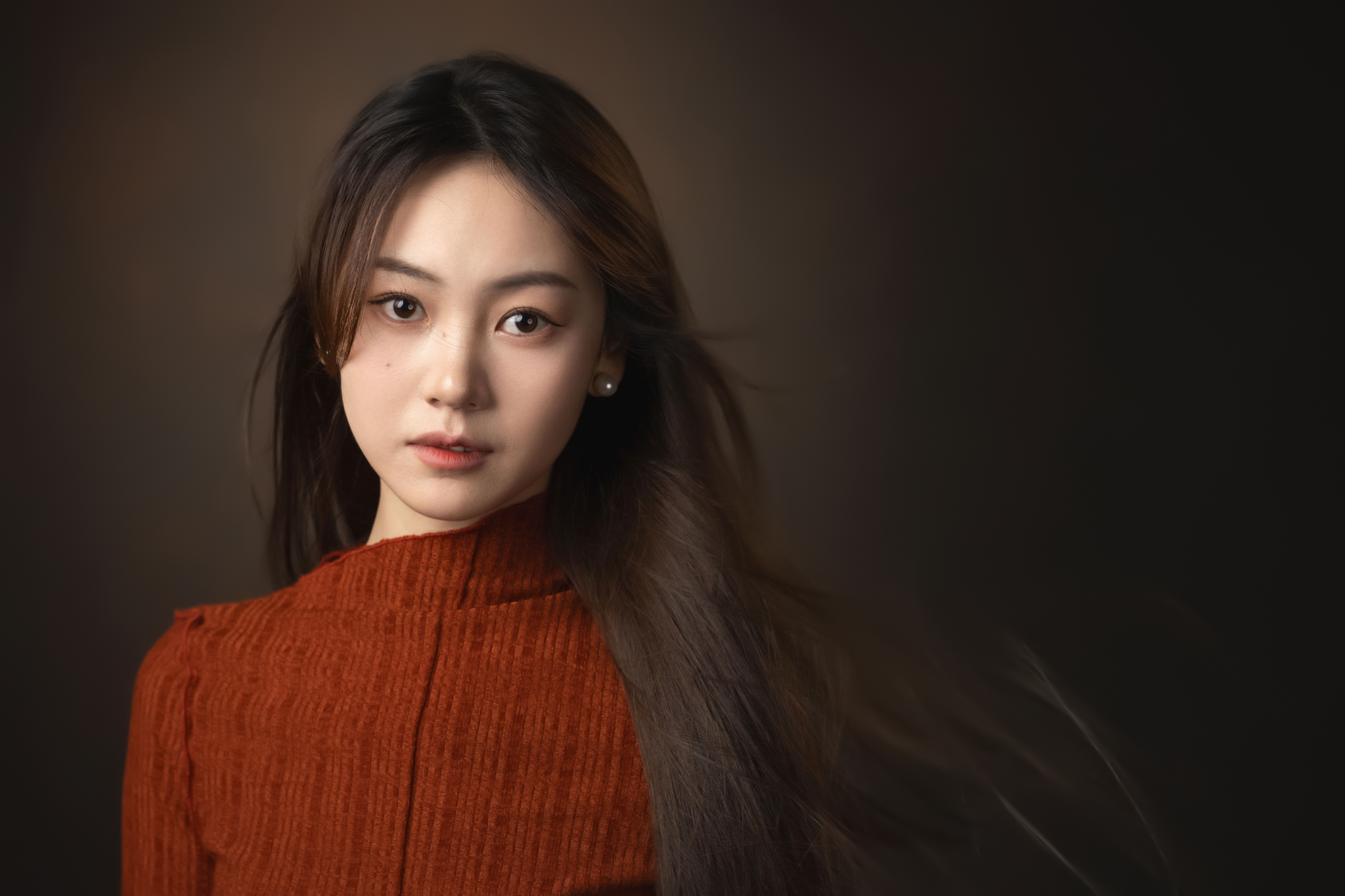 Lee Hu Women Brunette Asian Sweater Portrait Model Studio 2048x1365