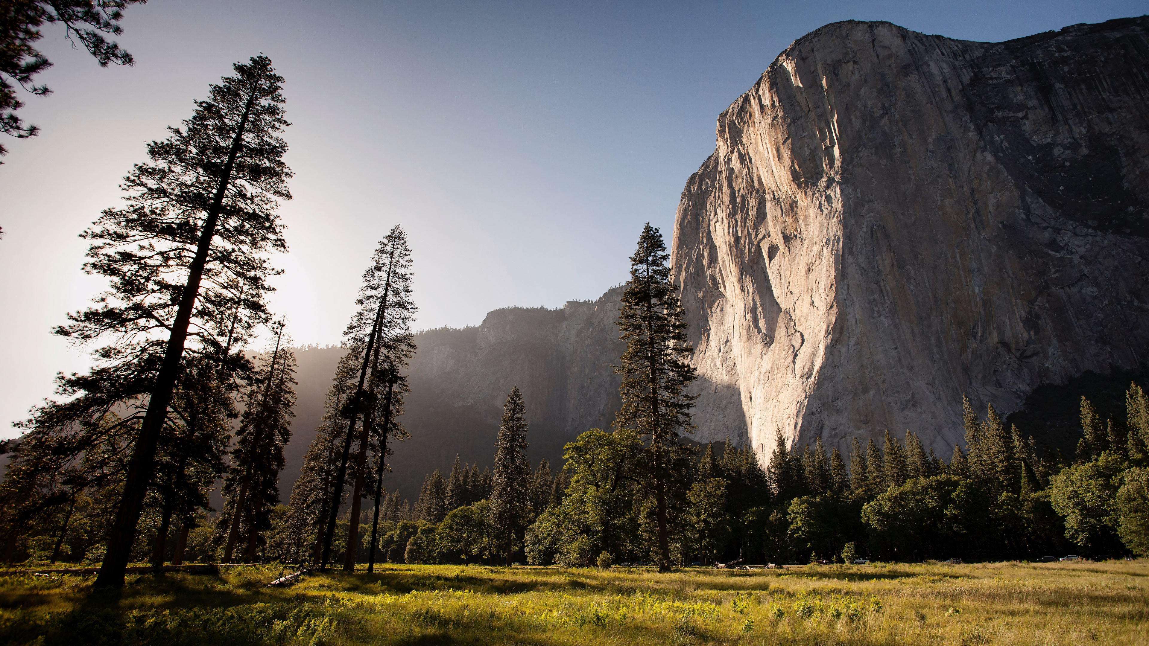 Sunset El Capitan Mountains Cliff Forest Trees Nature Rocks Grass Green Clear Sky 3840x2160