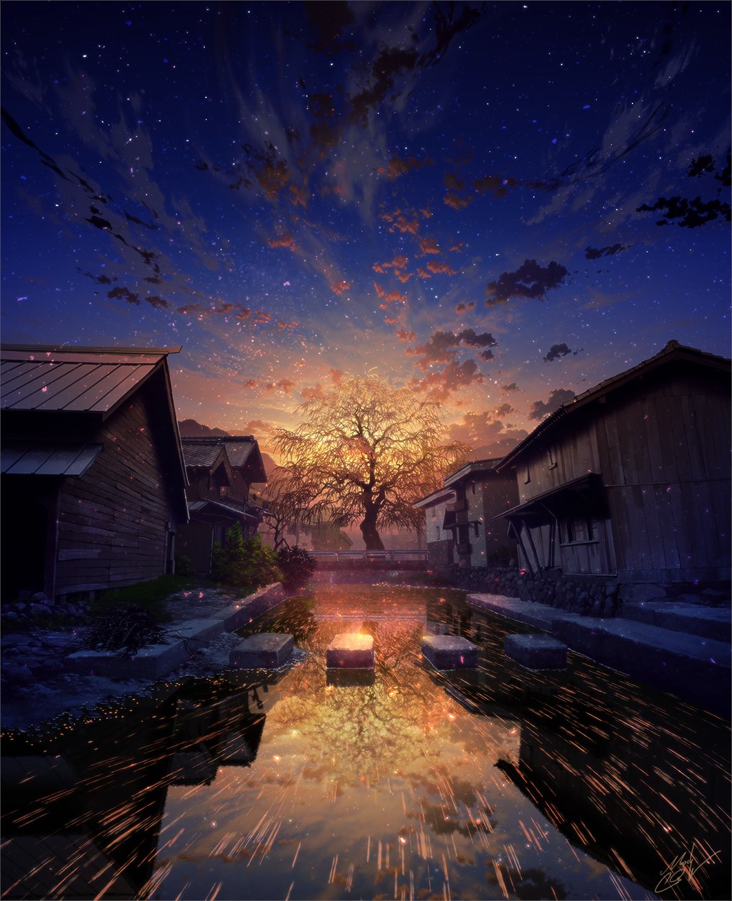 Mocha Portrait Display Starred Sky Starry Night House Water Trees Dusk Sunset Stars Sky Clouds Bushe 1068x1314