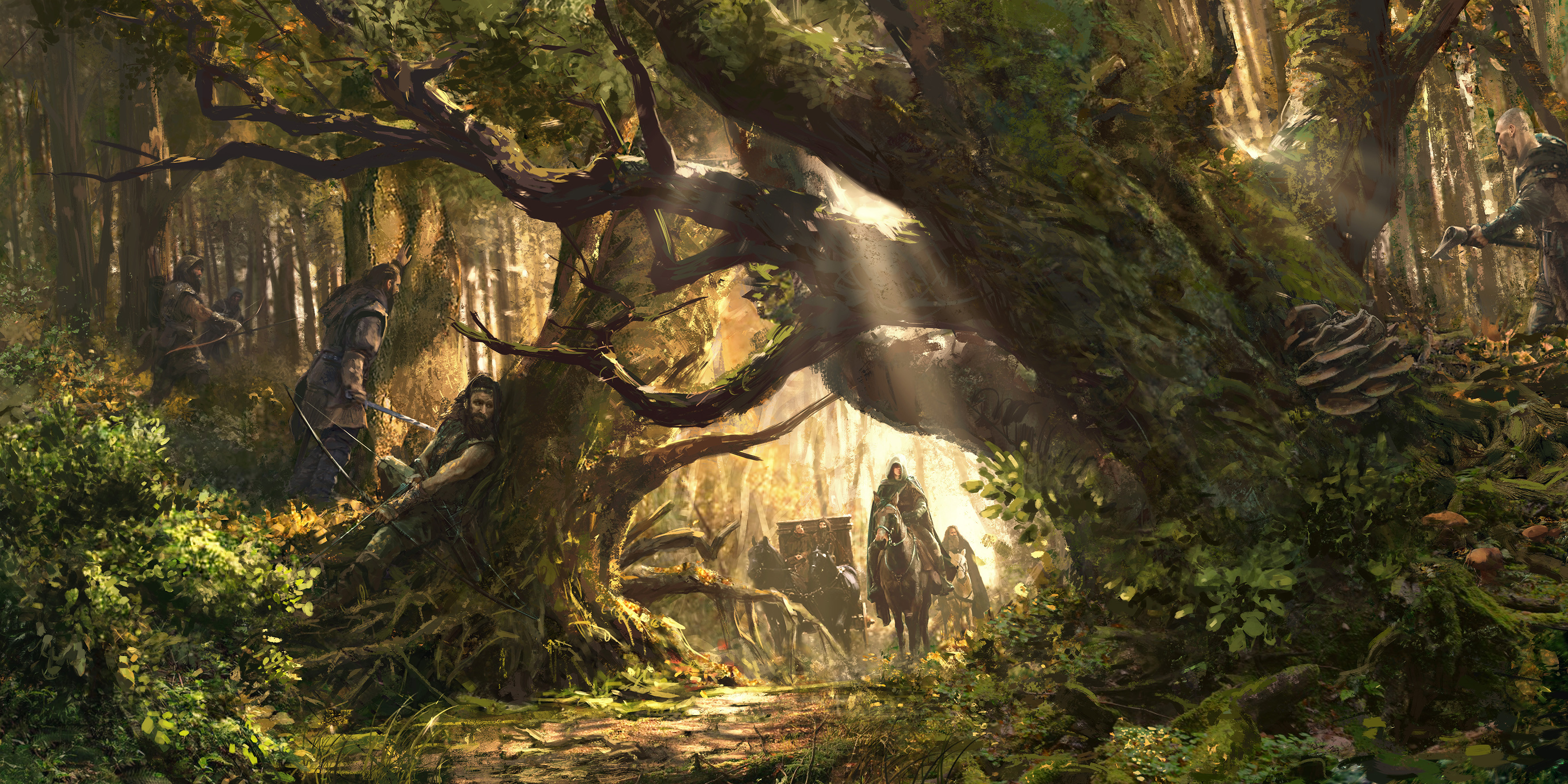 Fantasy Art Forest Robbery Trees Tomasz Ryger 3543x1772