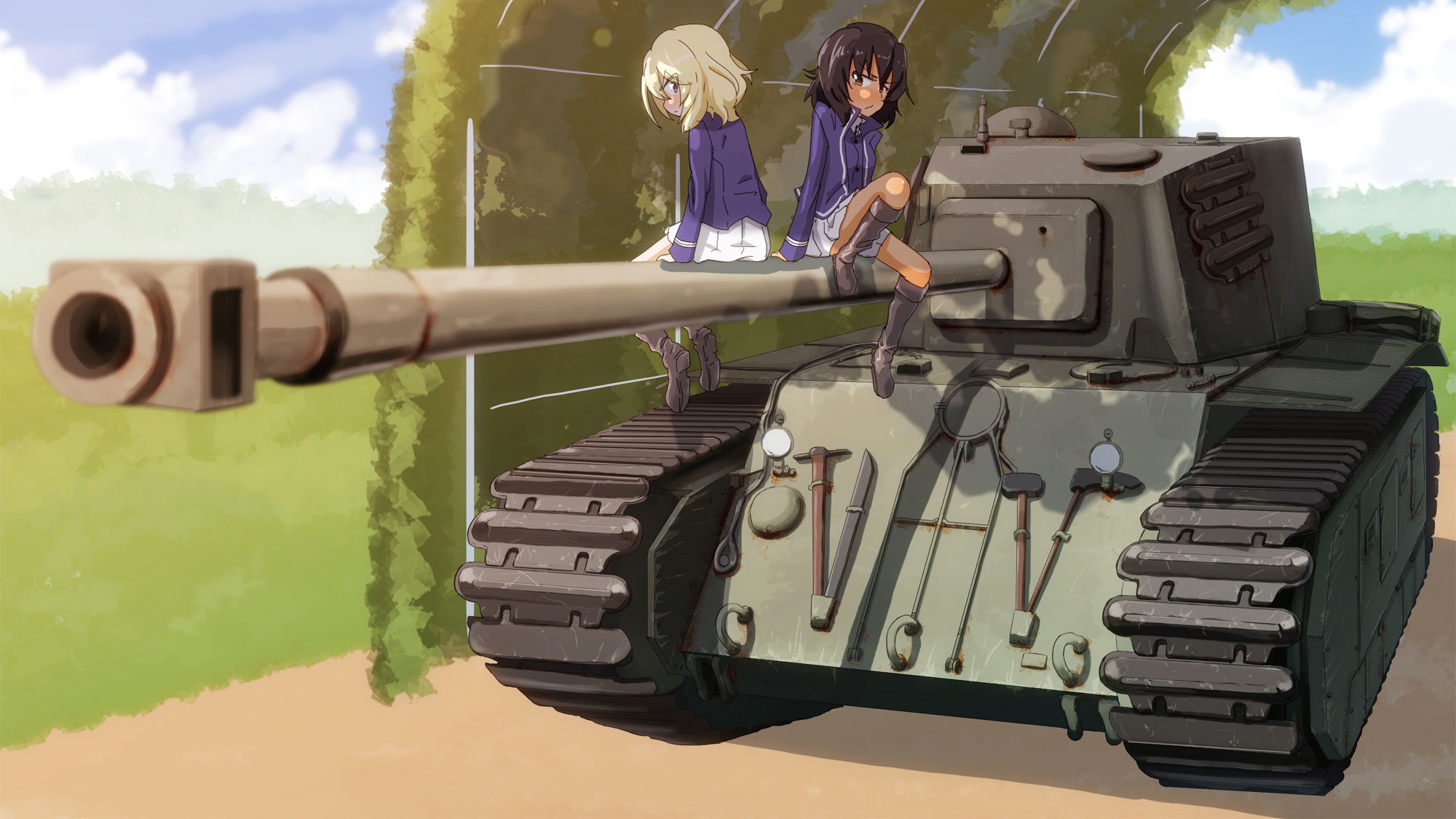 Girls Und Panzer Anime Girls Multiple Characters Andou Girls Und Panzer Oshida Girls Und Panzer Dark 2000x1125