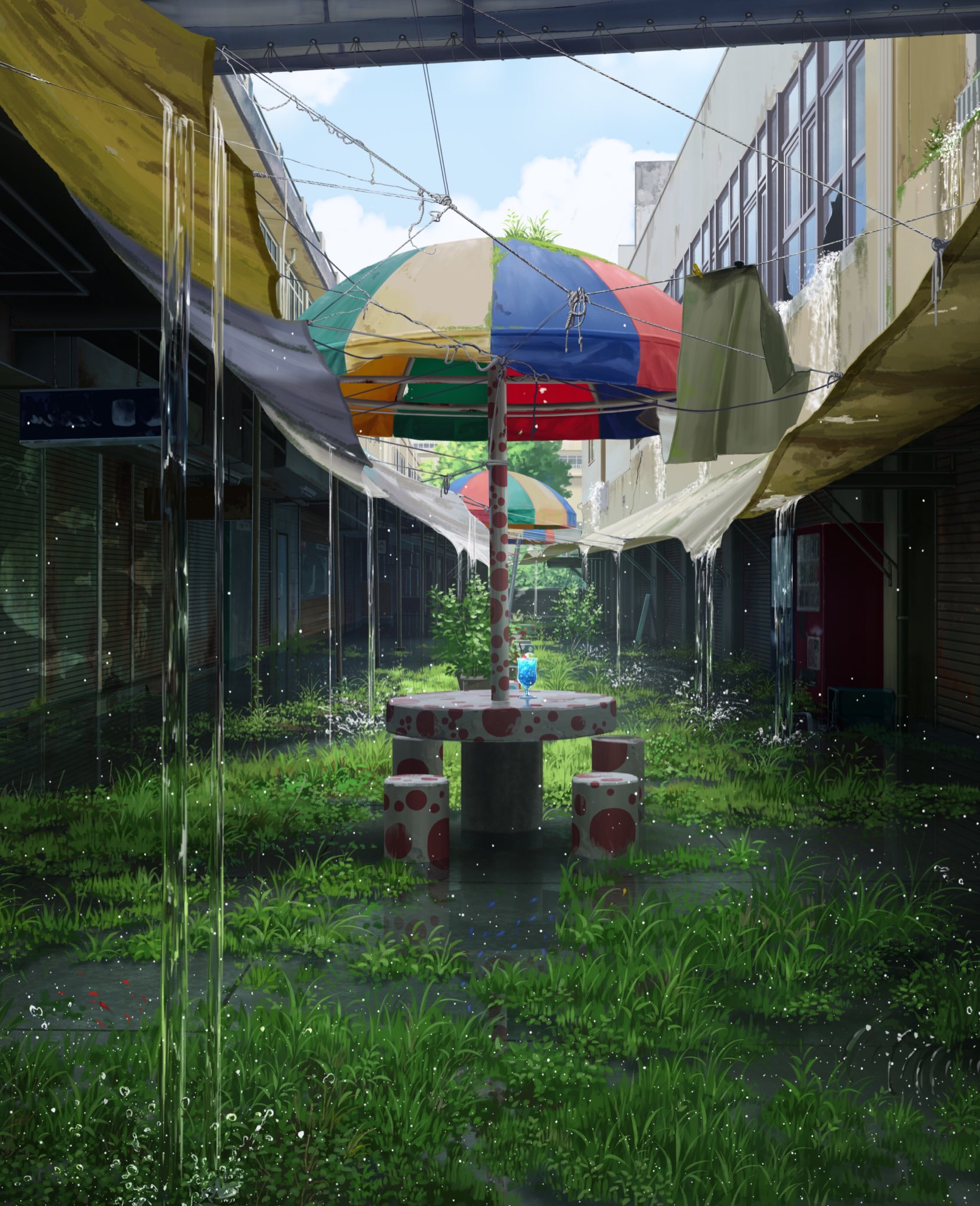Pei Sumurai Umbrella Outdoors Broken Glass Building Sky Clouds Water Rain Grass Portrait Display Dri 1665x2048