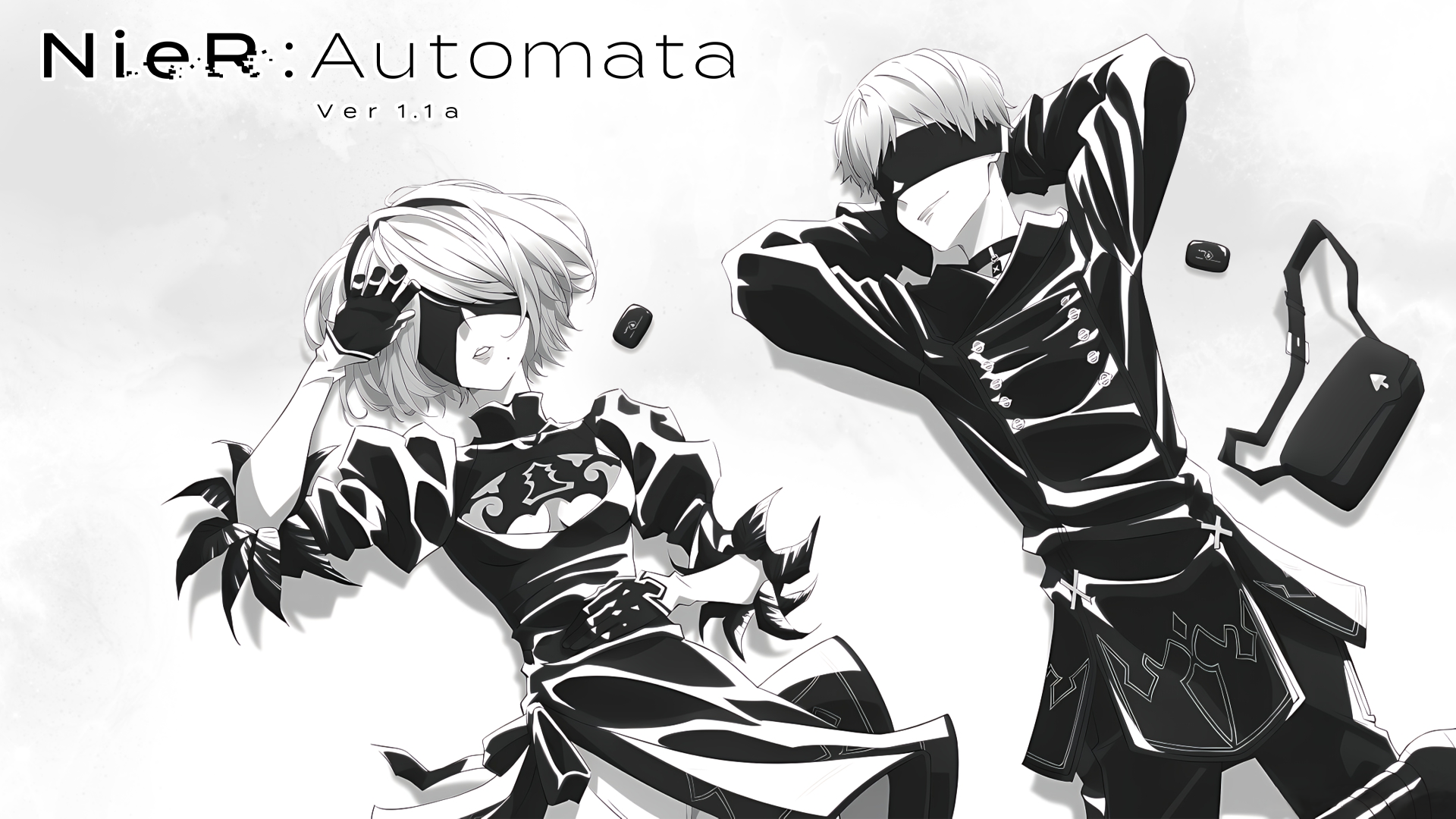 Anime Anime Boys Anime Girls Minimalism Monochrome Nier Automata 2B Nier Automata 9S Nier Automata L 1920x1080