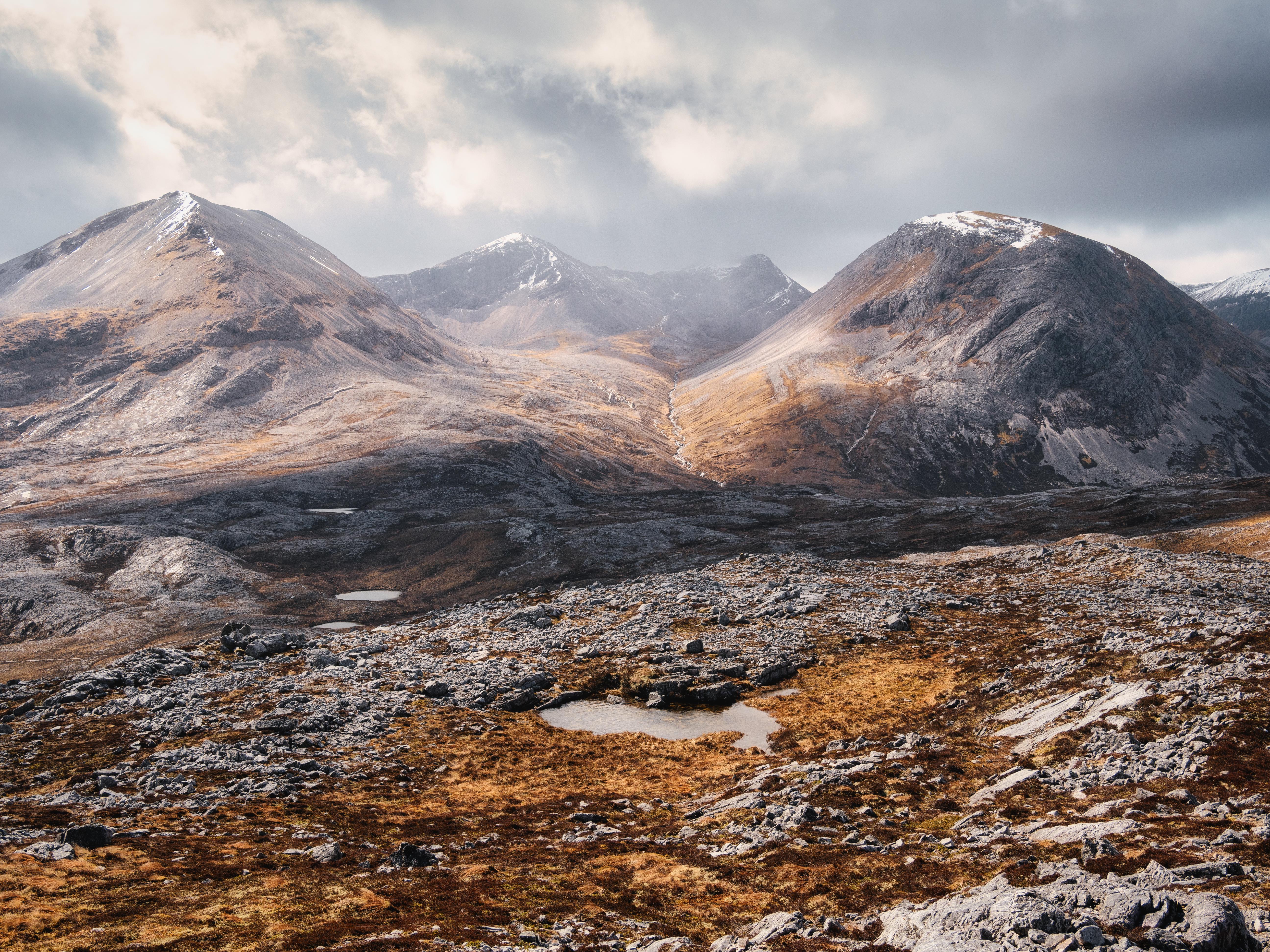 Scotland UK Nature Landscape Clouds Mountains Snow Moss Rocks Gravel 5184x3888