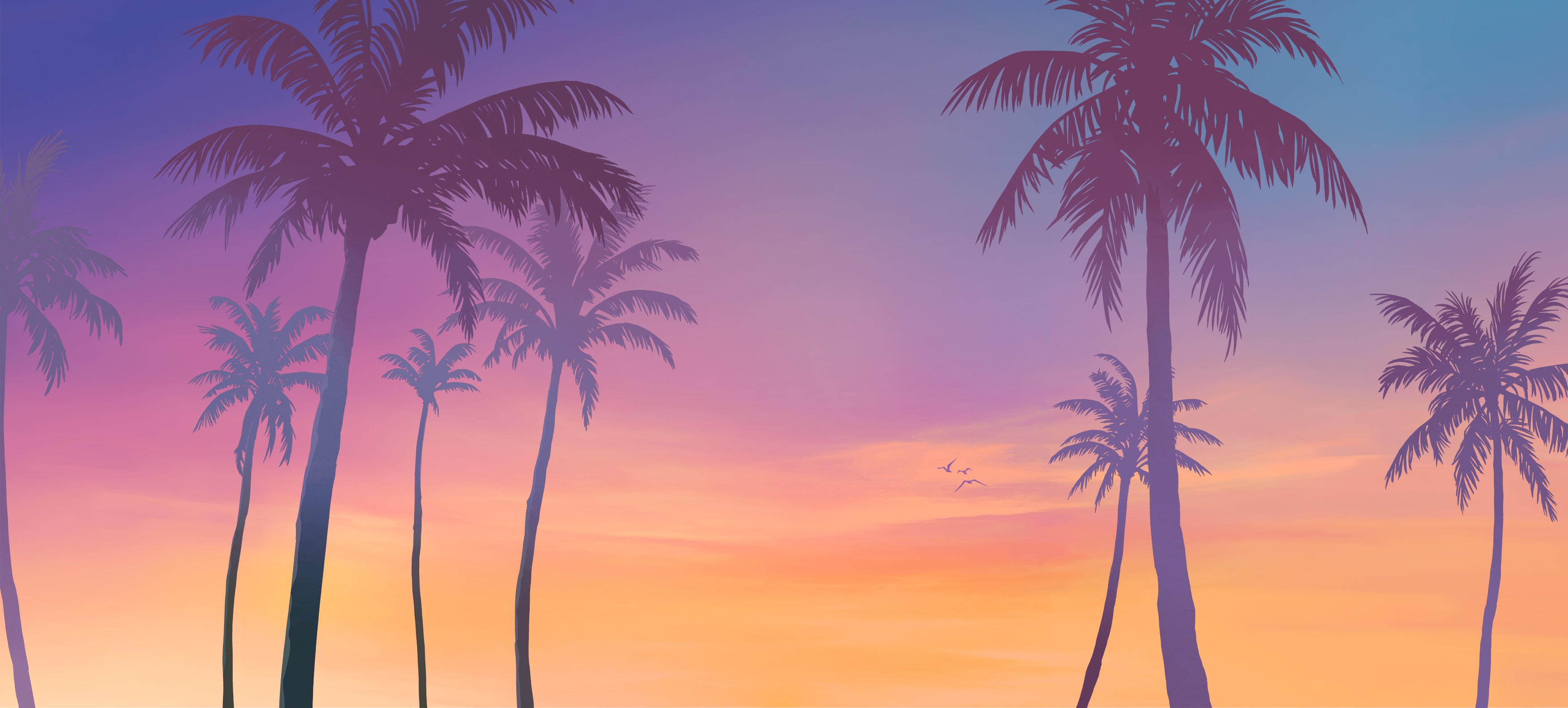 Grand Theft Auto Games Workshop Minimalism Palm Trees Sunset Glow 3502x1582