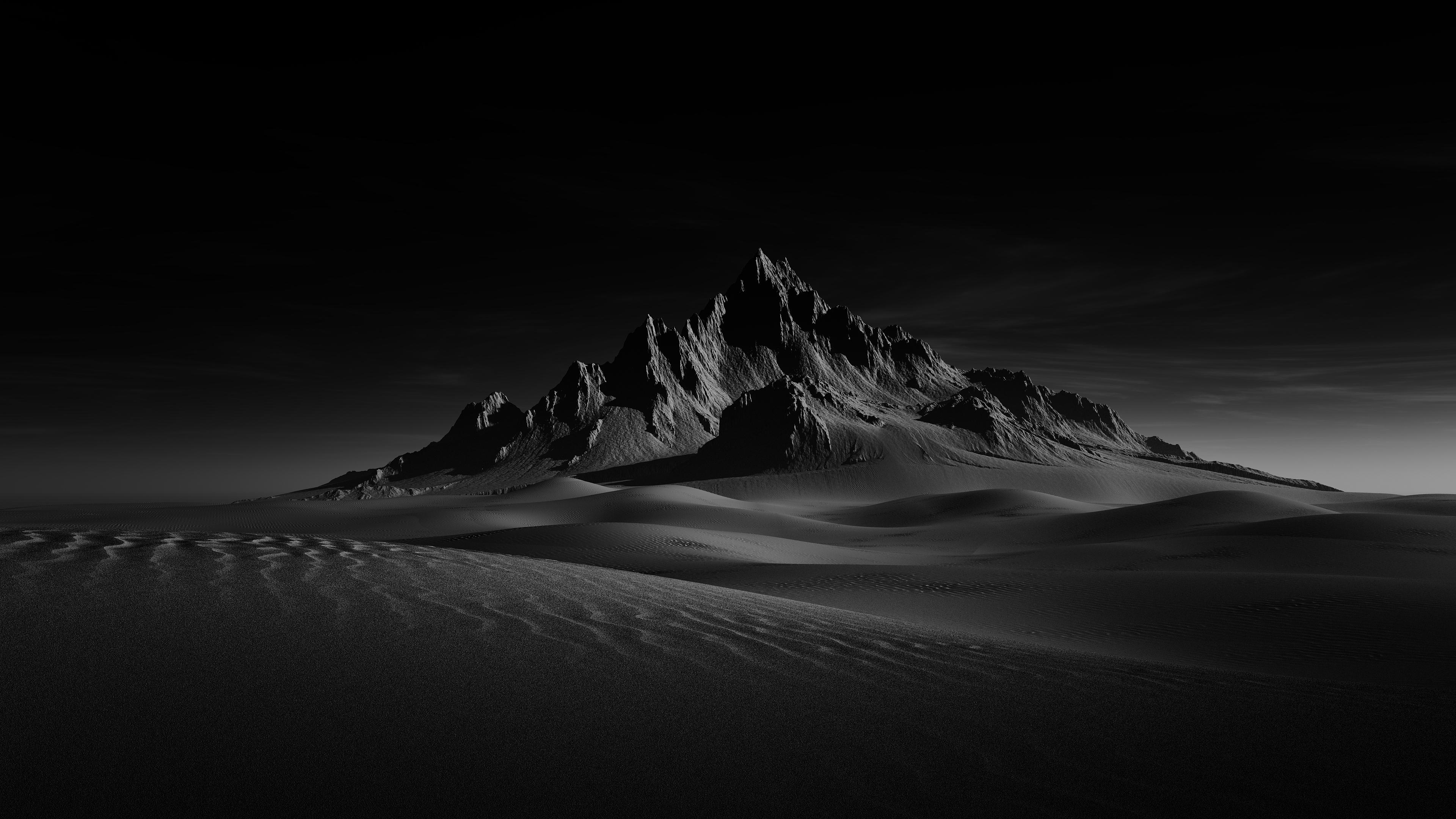 Nature Landscape Mountains Sand Desert Sky Monochrome 3840x2160