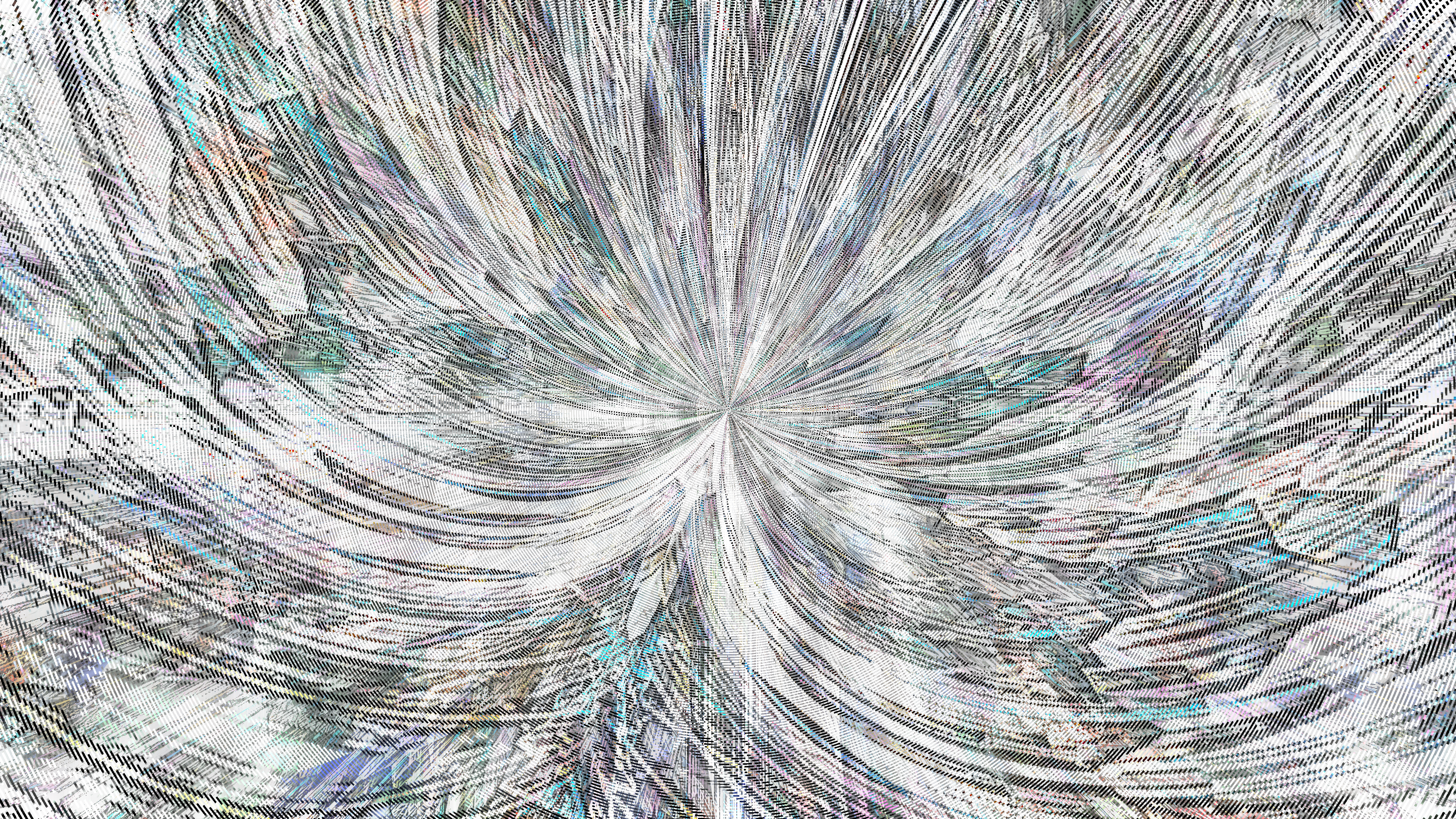 Glitch Art Swirly Radial White 3840x2160