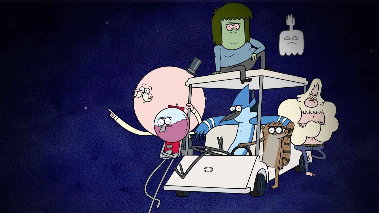 Regular Show Rigby Mordecai Golf Cart Pops Skips Muscle Man Benson High Five Ghost 1600x900