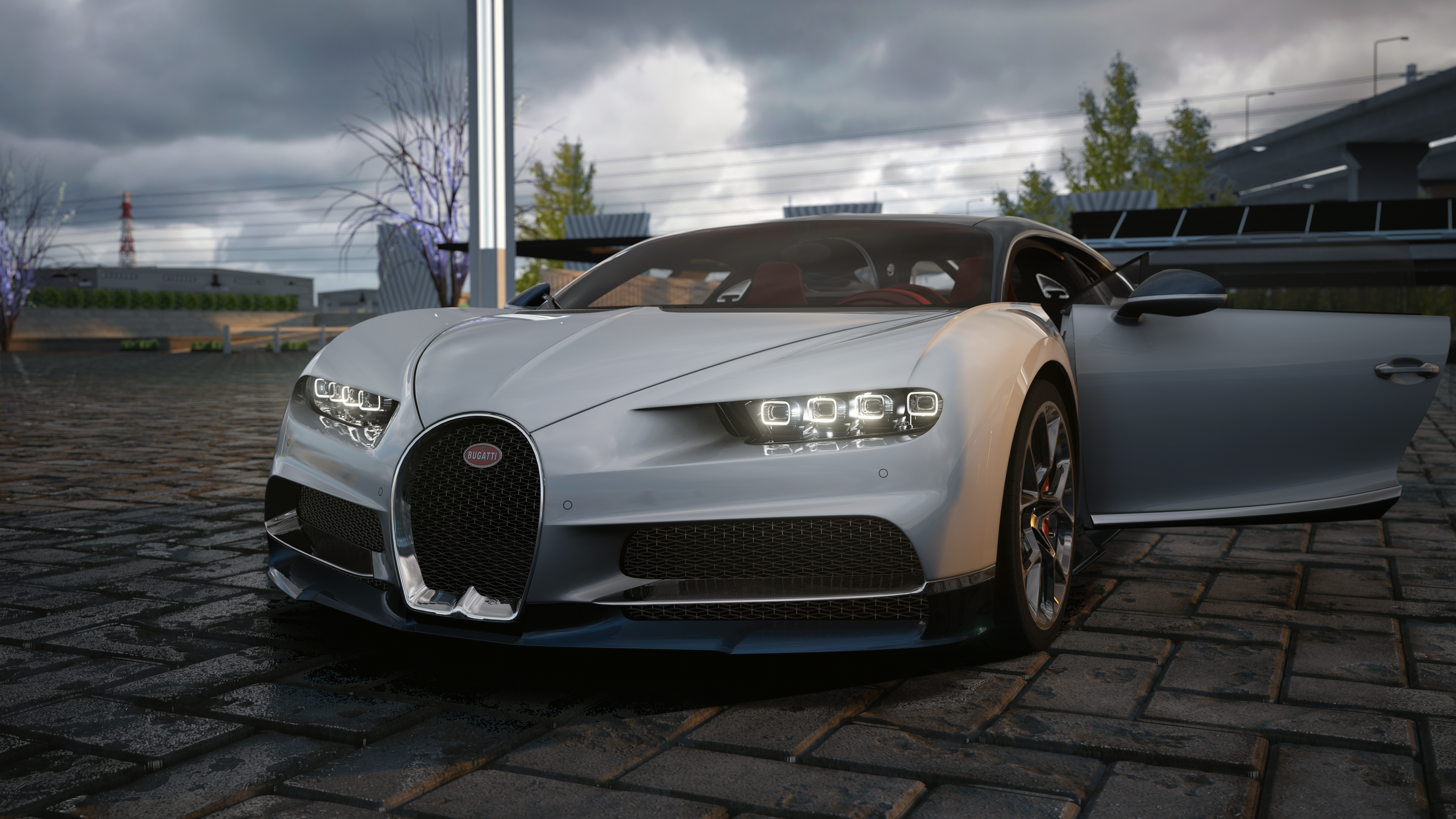 Assetto Corsa Bugatti Chiron 4K Gaming Overcast Realistic Car Video Game Art Frontal View Headlights 3200x1800