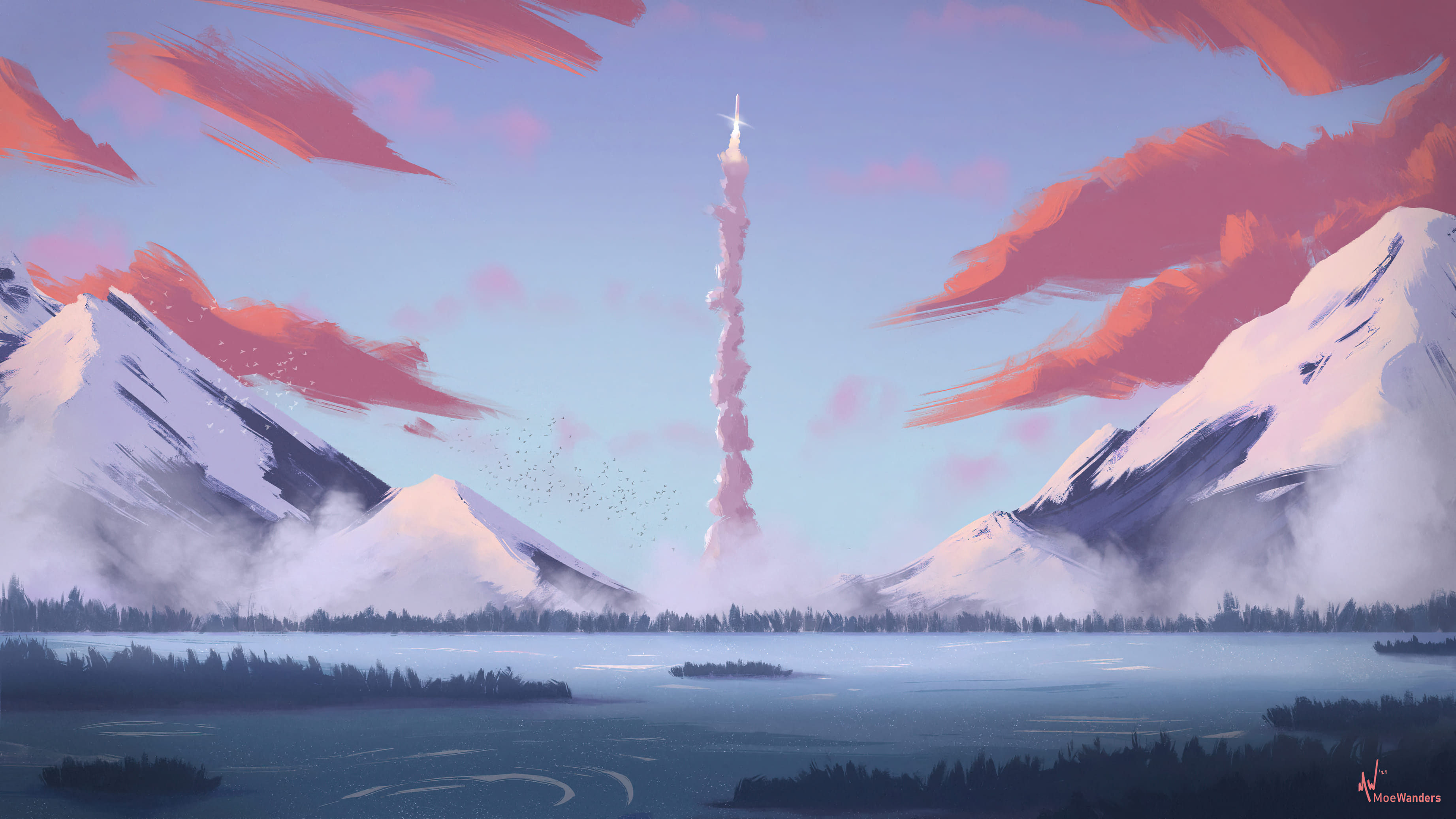 Digital Art Painting Drawing Rocket Launch 3686x2074