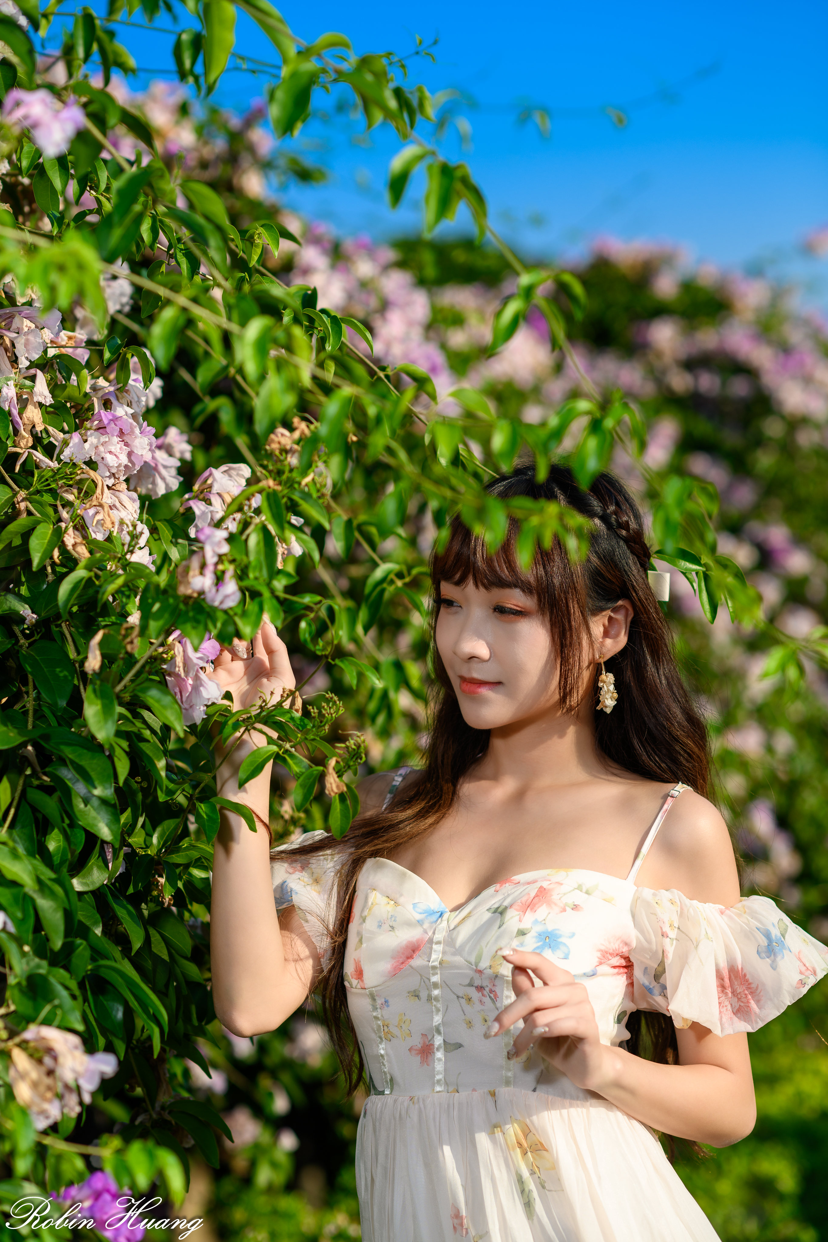 Robin Huang Women Asian Dress Flowers Clear Sky 2731x4096