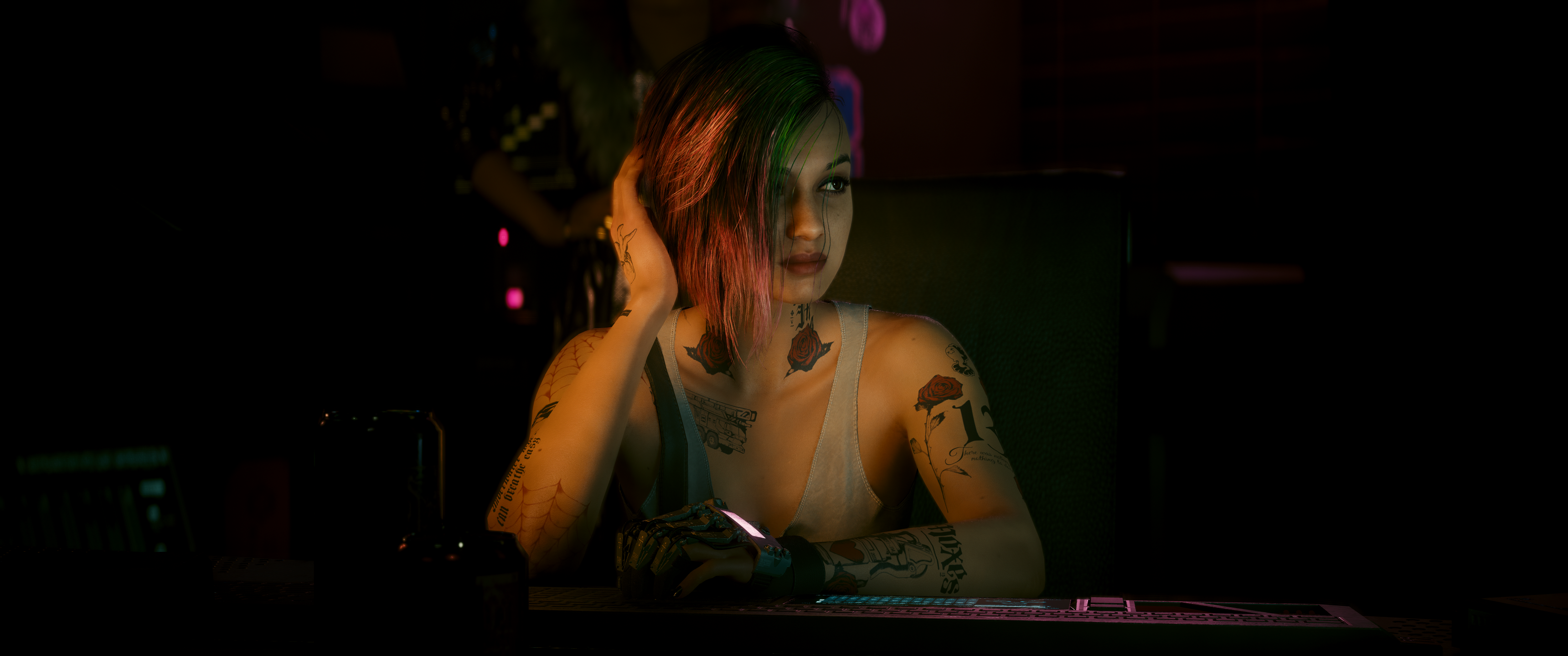 Cyberpunk 2077 Cyberpunk Judy Alvarez Technology Ultrawide Pink Hair Tank Top Baseball Cap Shorts Ta 3440x1440