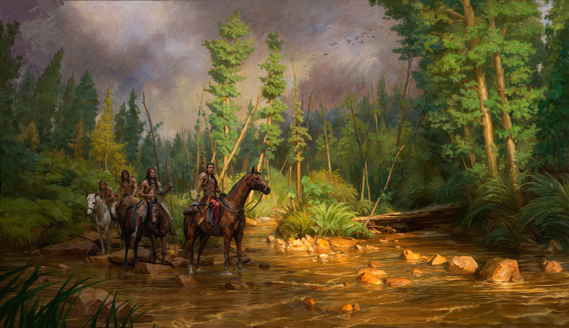 Wild Deer Native Americans Nature Painting Horse Riding Stones 1920x1109