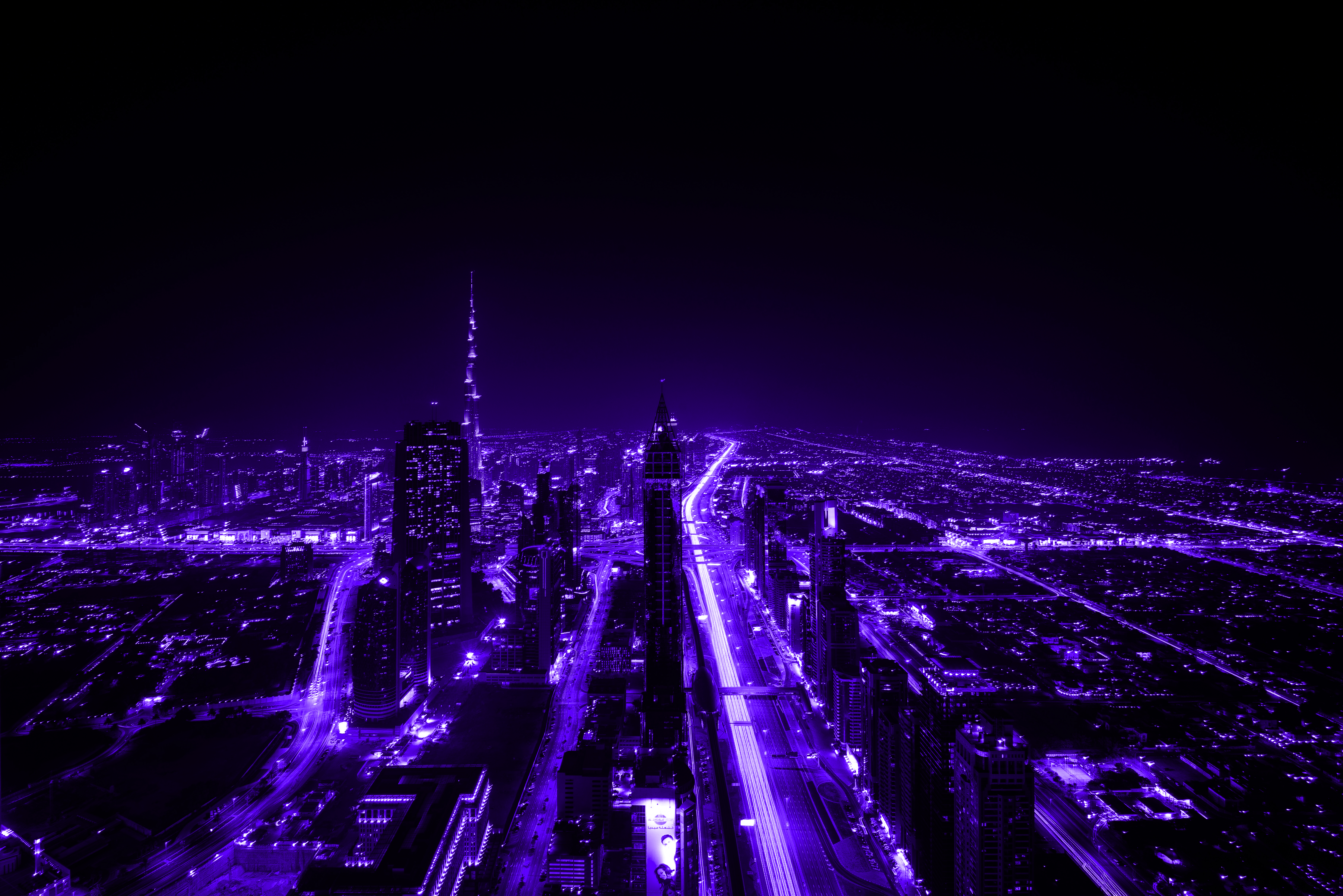 Purple City Night Lights Skyscraper Architecture 7360x4912