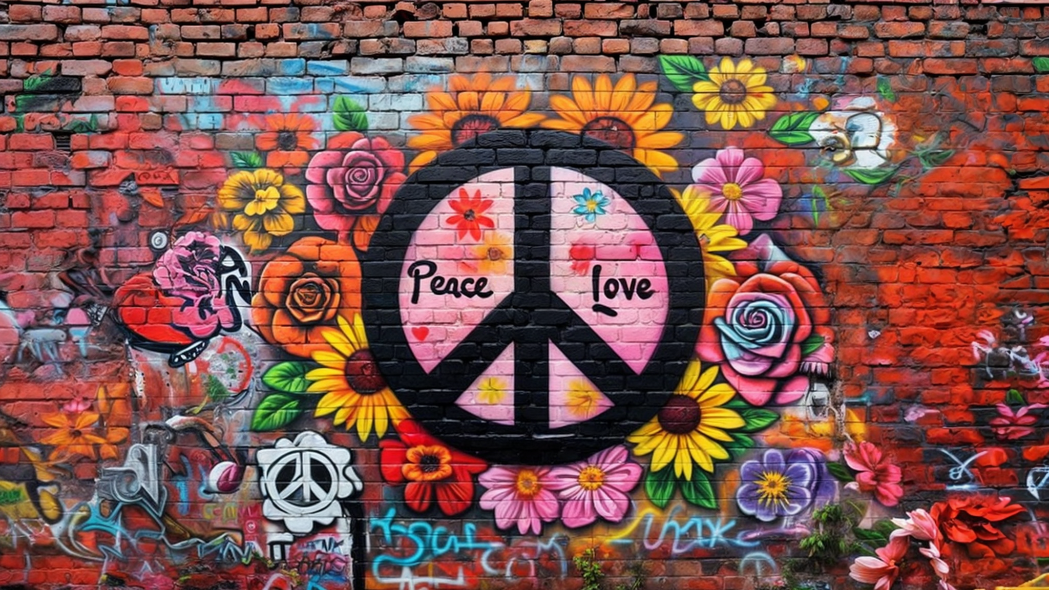 Graffiti Flowers Peace 2048x1152