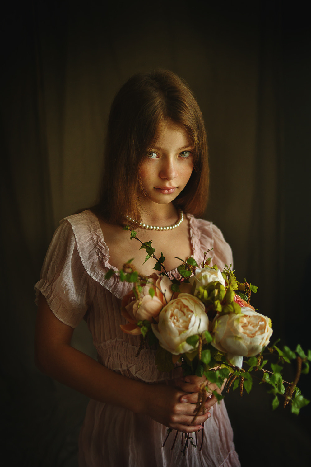 Anton Zhilin Women Necklace Flowers Dress Simple Background 1000x1500