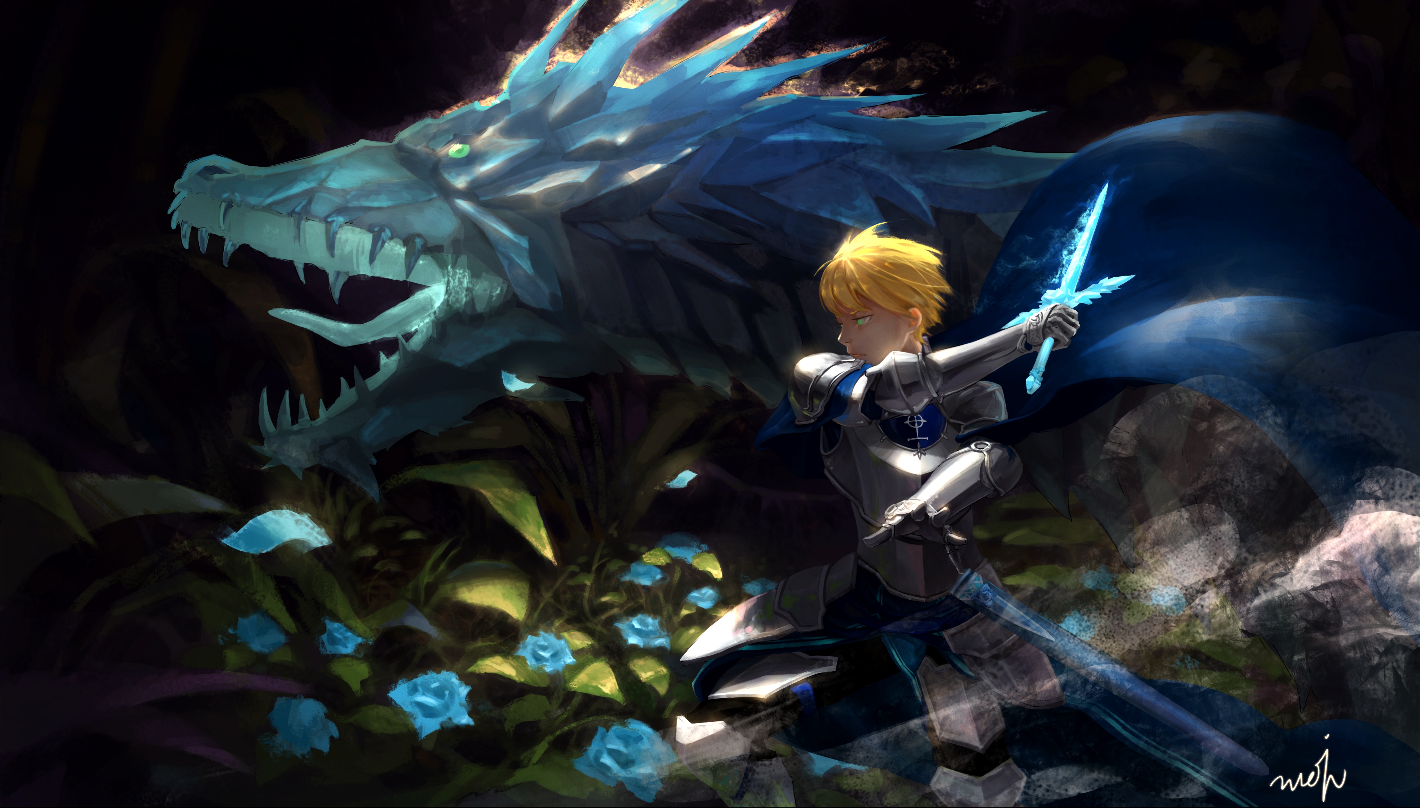 Anime Creatures Anime Boys Sword Dragon 4724x2688