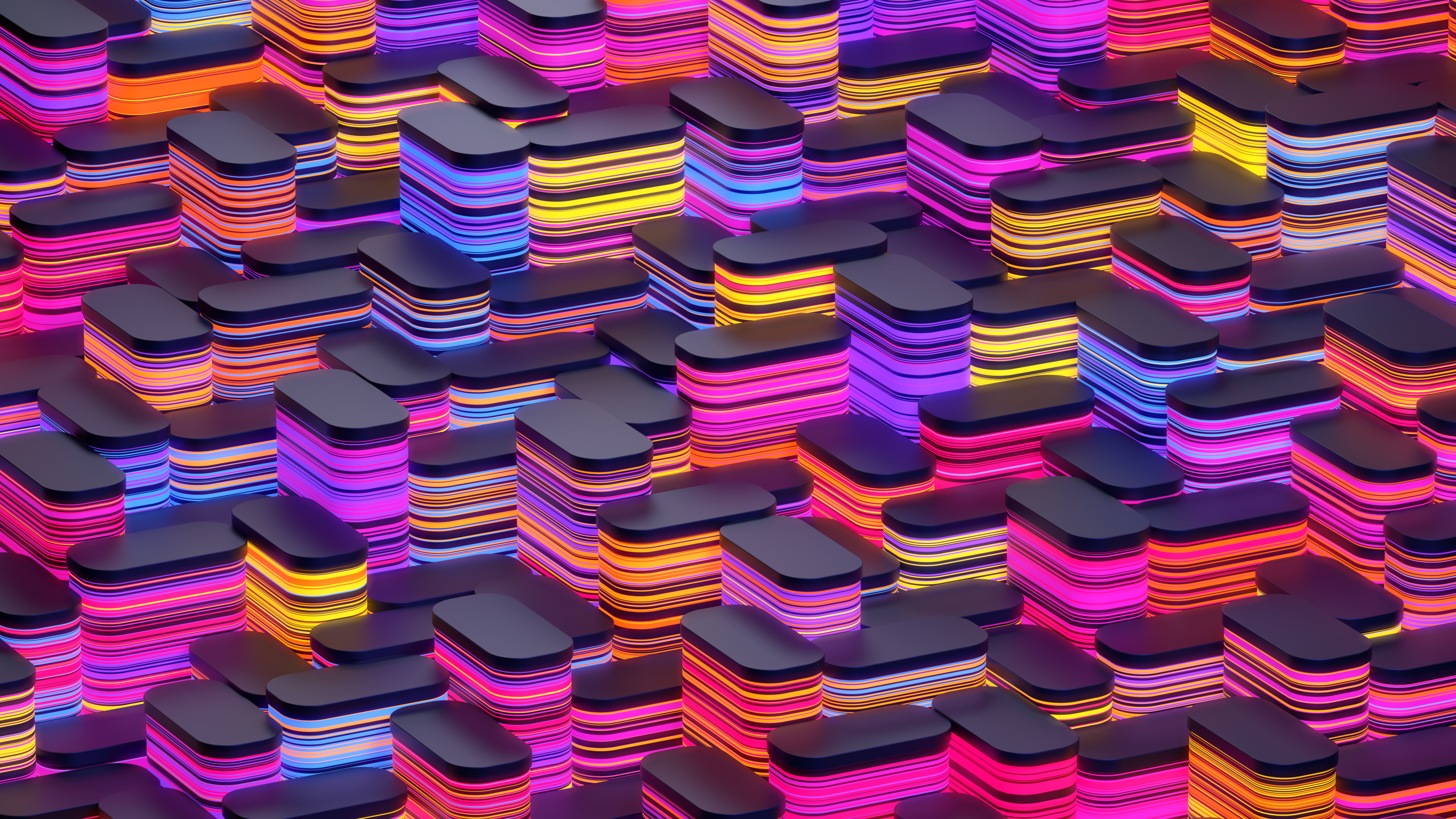 Artwork Abstract CGi 3D Blocks Neon Lights Pattern Tiled 3dsmax Glowing Procedural Generation 3840x2160