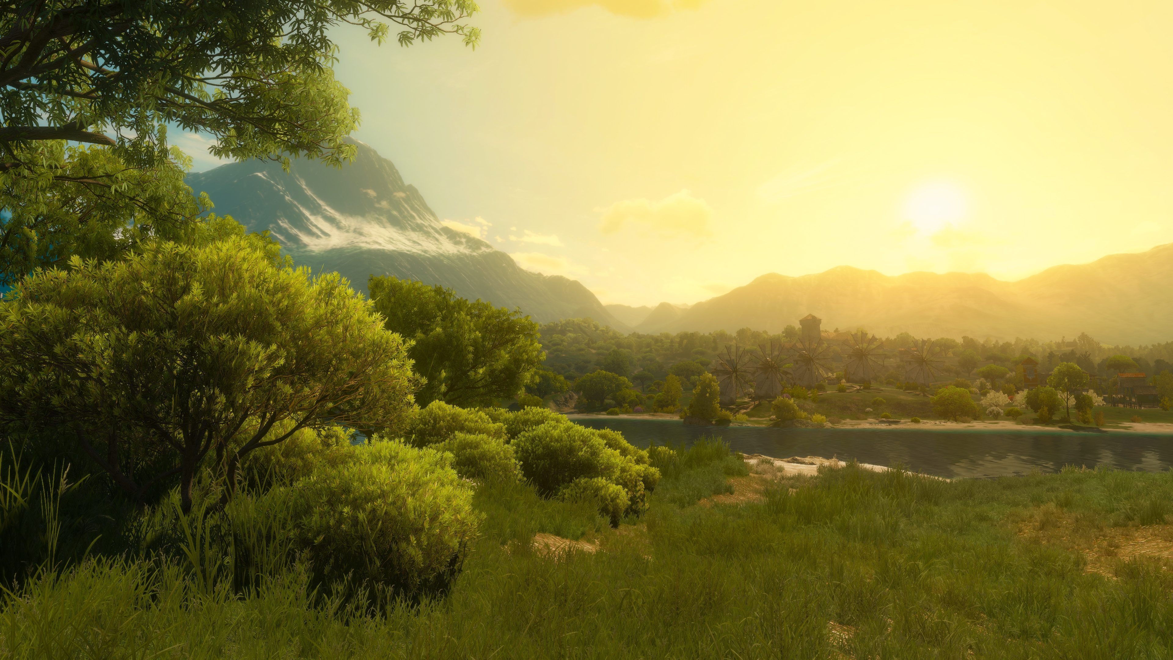 The Witcher 3 Wild Hunt Screen Shot PC Gaming Tussent Landscape River Mountains 3840x2160