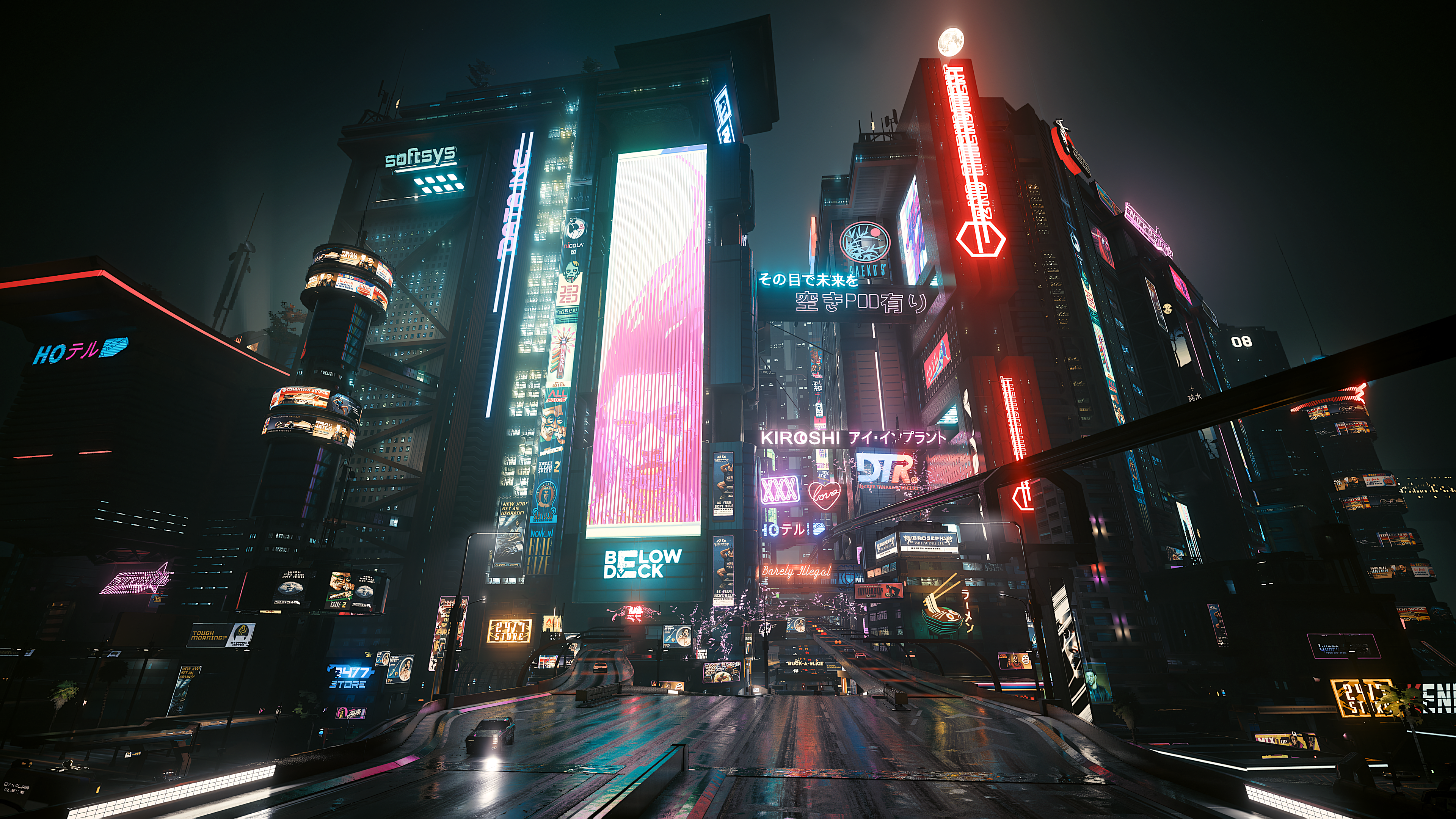 City Futuristic Futurism Science Fiction Fictional Cyberpunk Cyberpunk 2077 Car Wet Road Dark Night  3840x2160